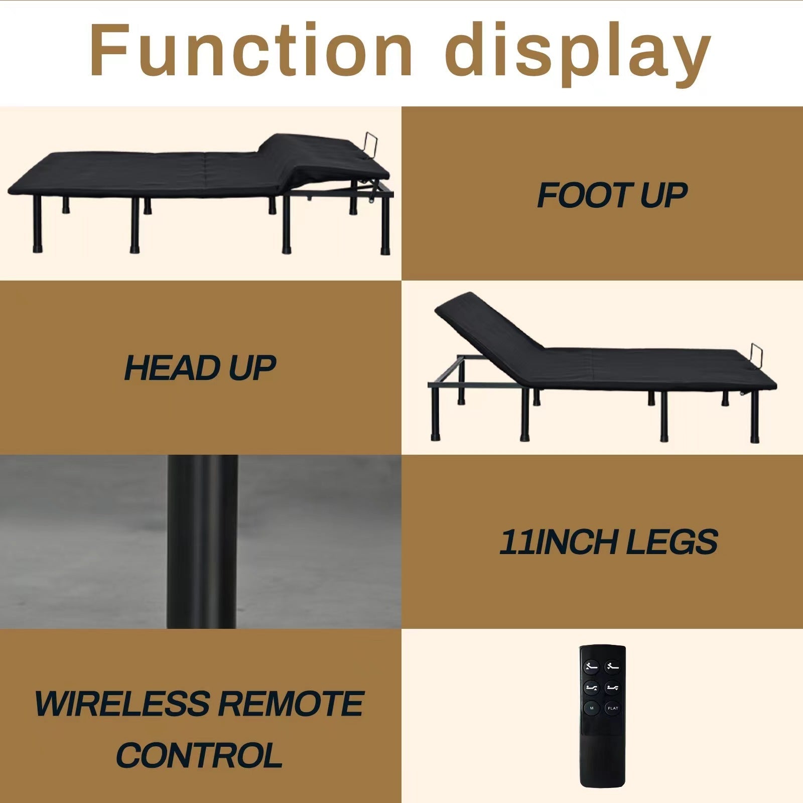 Adjustable Bed Base -KING-THREE FOLD- Motorized Head and Foot Incline - Quick and Easy Assembly