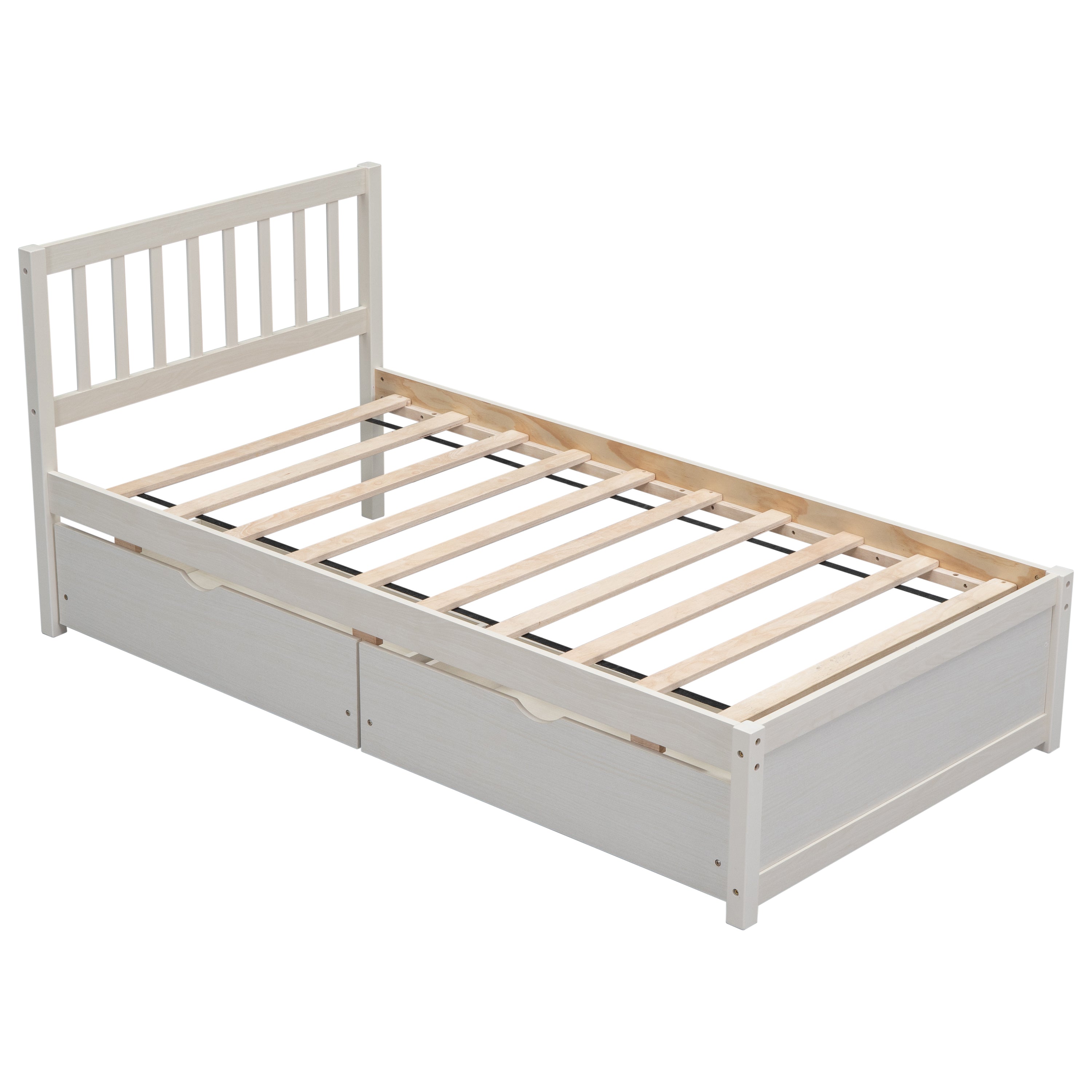 Modern Design Wooden Twin Size Platform Bed with 2 Drawers for White Washed Color