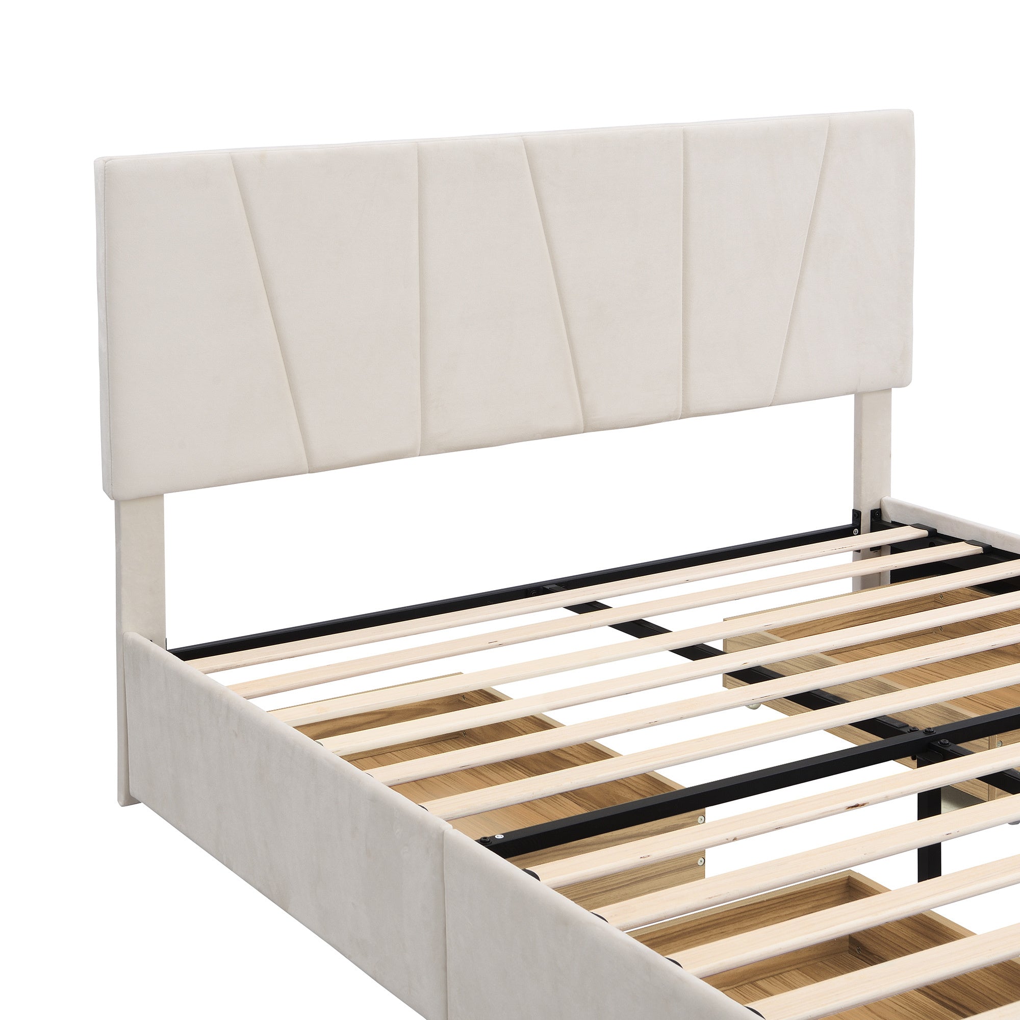 Queen Size Upholstery Platform Bed with Four Drawers on Two Sides, Adjustable Headboard, Beige(Old SKU: WF291774AAA)