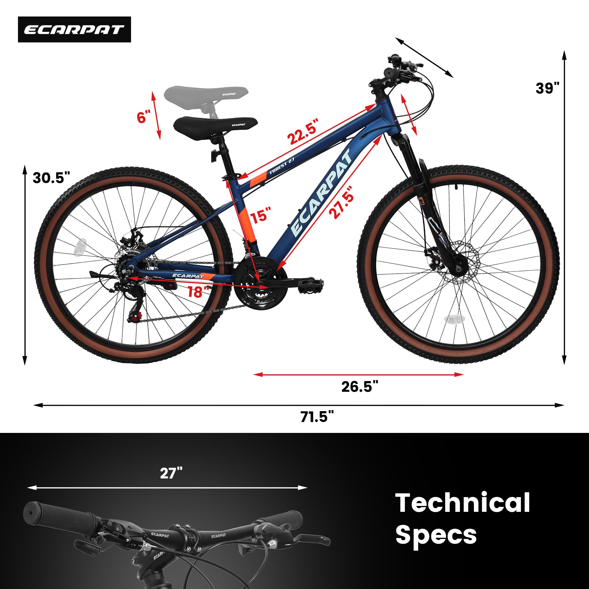 A27302 27 inch wheel mountain bike, 21-speed disc brake trigger transmission, aluminum frame unisex mountain bike