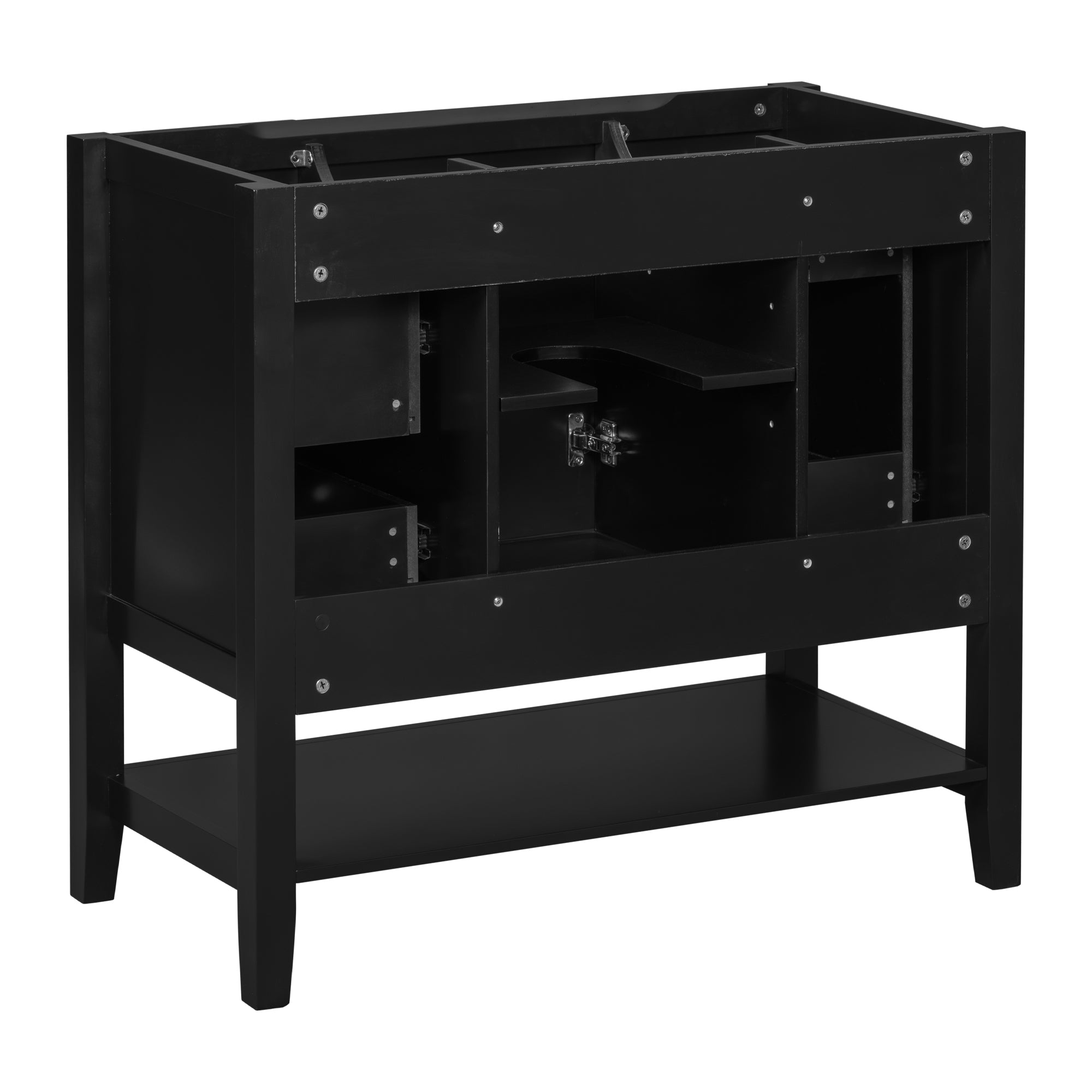 36" Bathroom Vanity without Sink, Cabinet Base Only, One Cabinet and three Drawers, Black