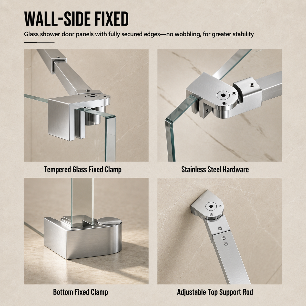 32 x 76 in Frameless Fixed Shower Glass Panel - Wall Channel Chrome view 4