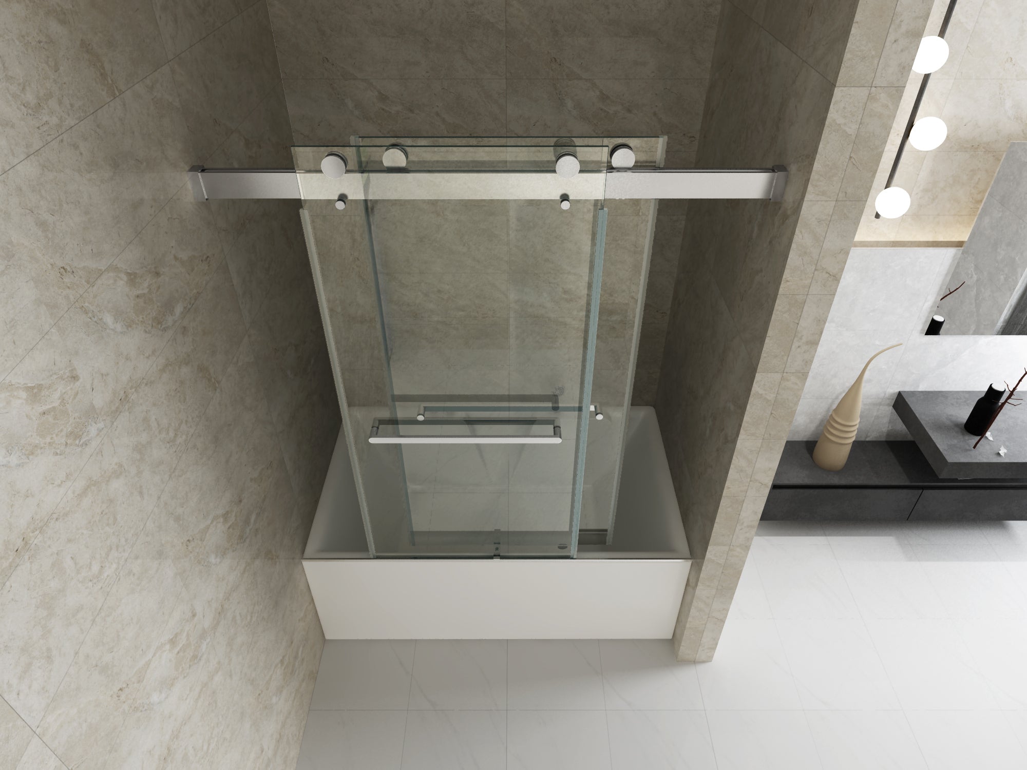 56-60"W x 62"H Frameless Double Sliding Tub Door, Bypass Tub Shower Door Soft Closing, Chrome 24D02-T60CHX