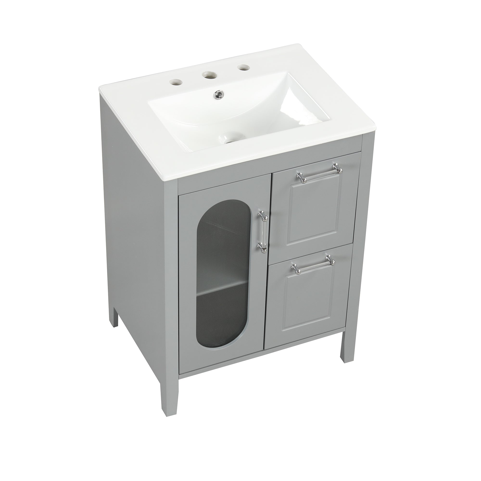 24" Bathroom Vanity with Sink, Bathroom Vanity Cabinet with Two Drawers and Door, Adjustable Shelf, Solid Wood and MDF, Grey