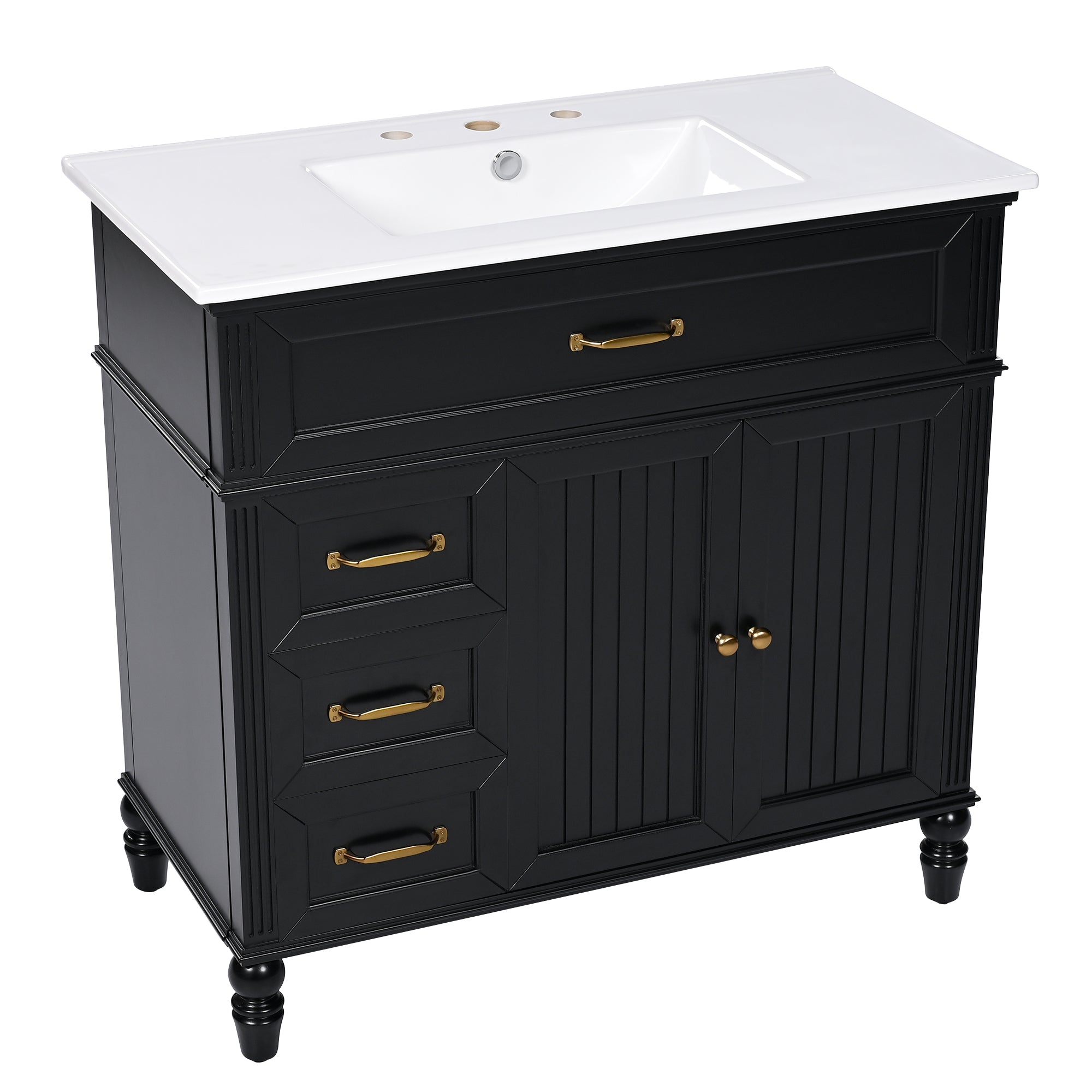 36" Bathroom Vanity with Sink, Black Bathroom Cabinet with Drawers, Solid Frame and MDF Board, One Package