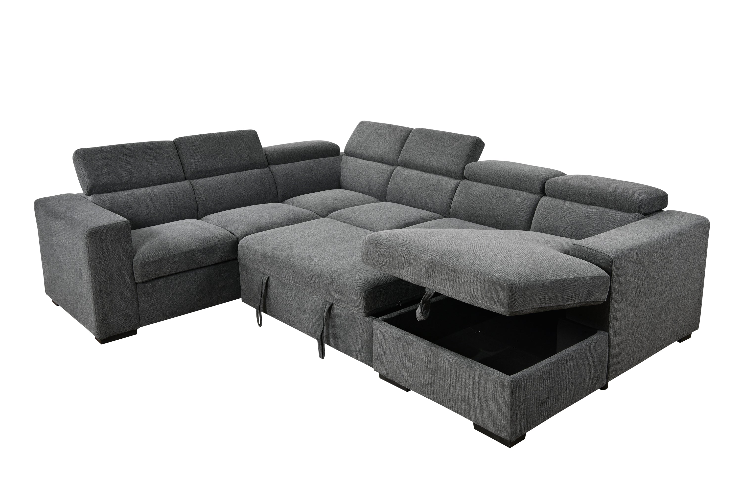 123" 4 in 1 Modern U-Shaped 7-seat Sectional Sofa Couch with Adjustable Headrest, Sofa Bed with Storage Chaise,Pull Out Couch Bed for Living Room ,Dark Gray