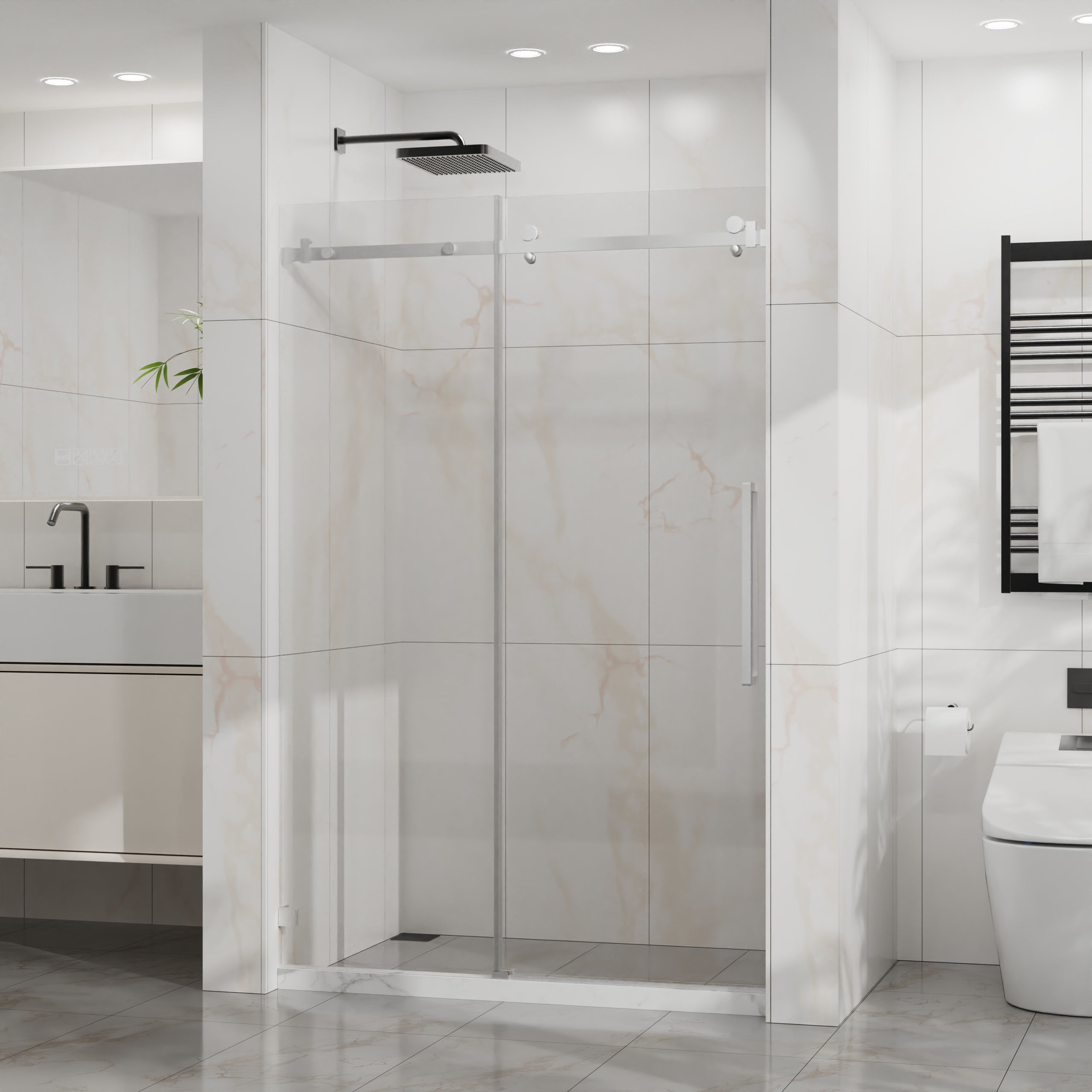 48 x 72 in Frameless Sliding Shower Door - 48 x 72 in / Chrome view 1