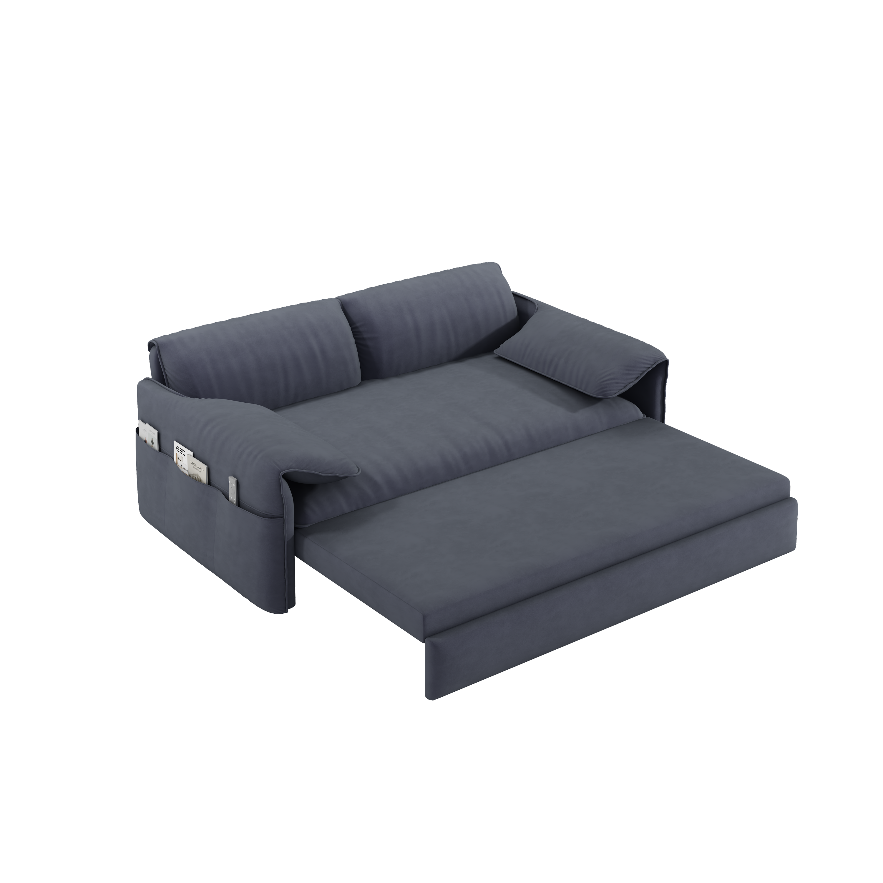 63.8" Queen Pull Out Sofa Bed, 3-in-1 Convertible Sleeper Sofa with Side Storage,Multi-Functional Velvet Loveseat Bed for Living Room,Bedroom,Apartment,Office,Grey(Old Sku:W1885122052/W1885P154639
)