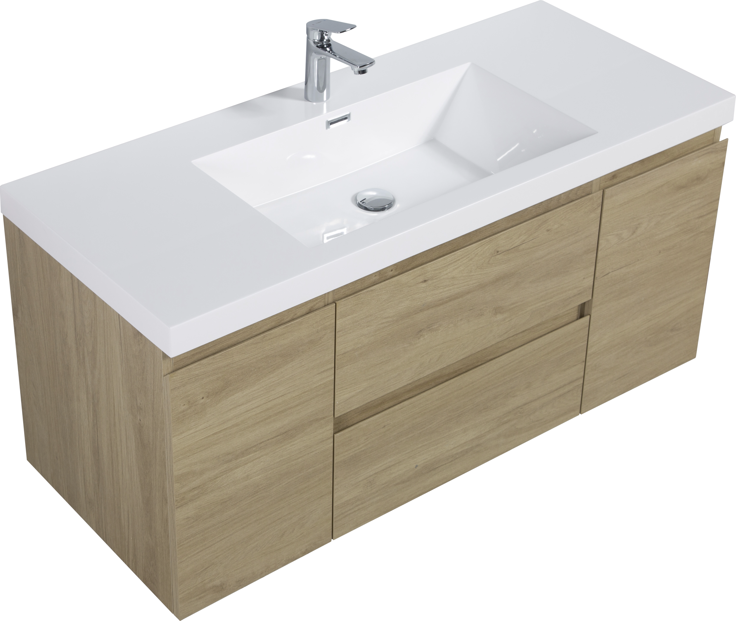 48" Floating Bathroom Vanity with Sink, Modern Wall-Mounted Bathroom Storage Vanity Cabinet with Resin Top Basin and Soft Close Drawers, Natural Oak 24V11-48NO