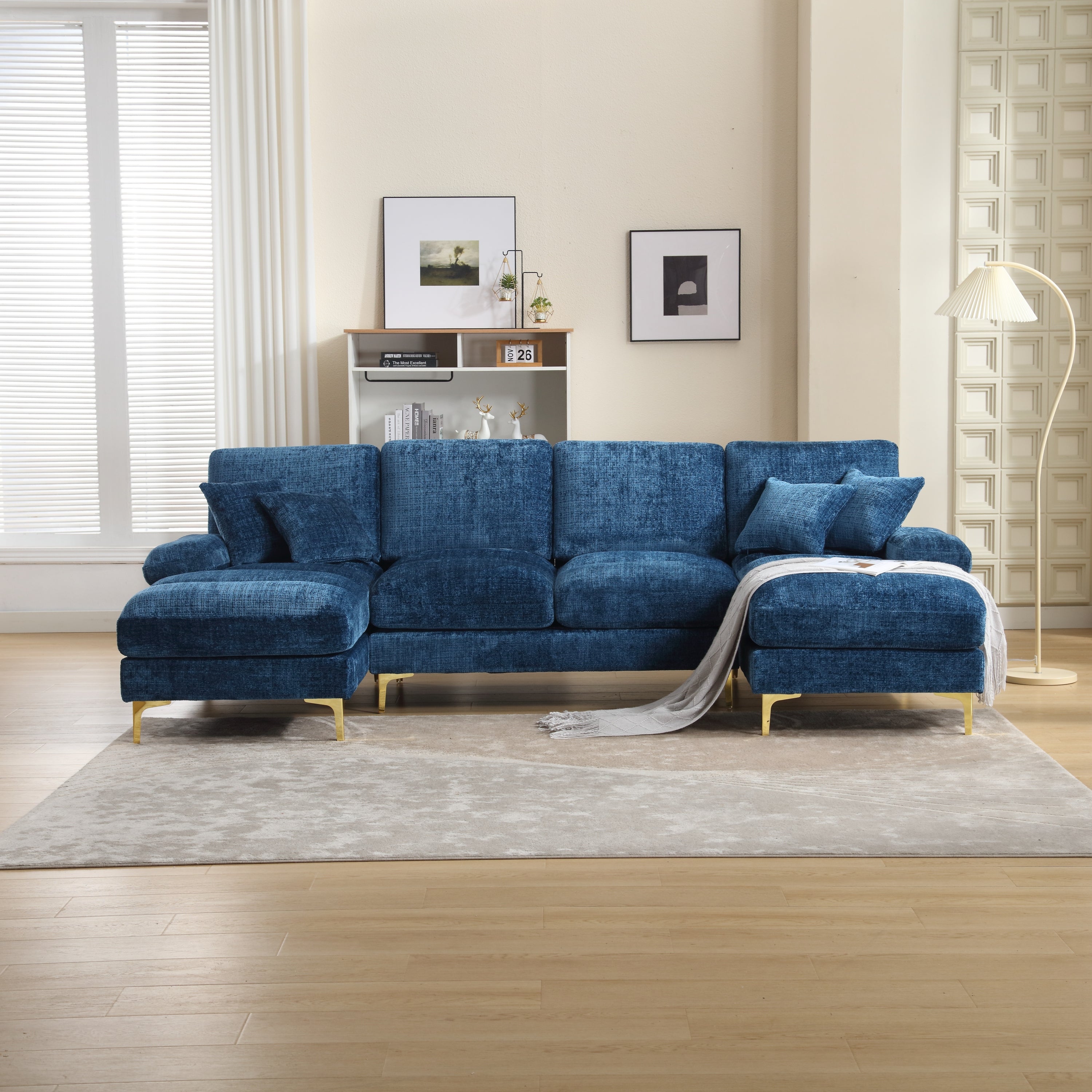 UNITED Modern Large chenille Fabric U-Shape Sectional Sofa