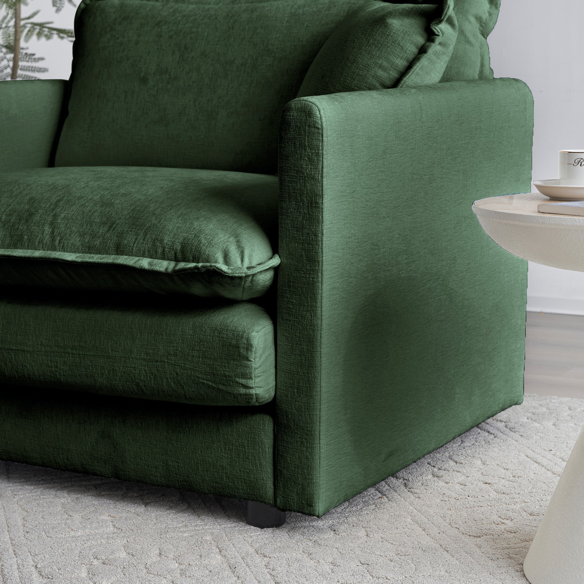 Modern Accent Chair with Ottoman, Living Room Club Chair Chenille Upholstered Armchair , Reading Chair for Bedroom, Green Chenille