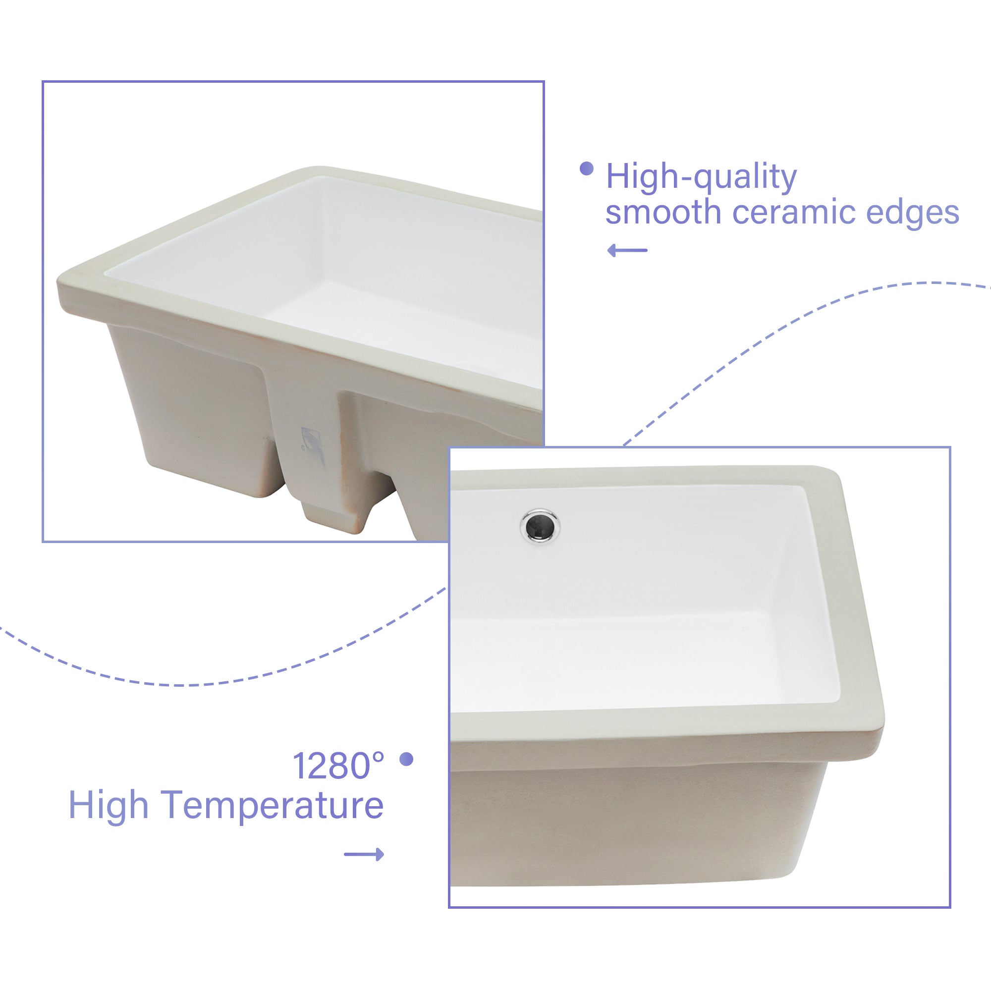 19.5"x14" White Ceramic Rectangular Undermount Bathroom Sink with Overflow
