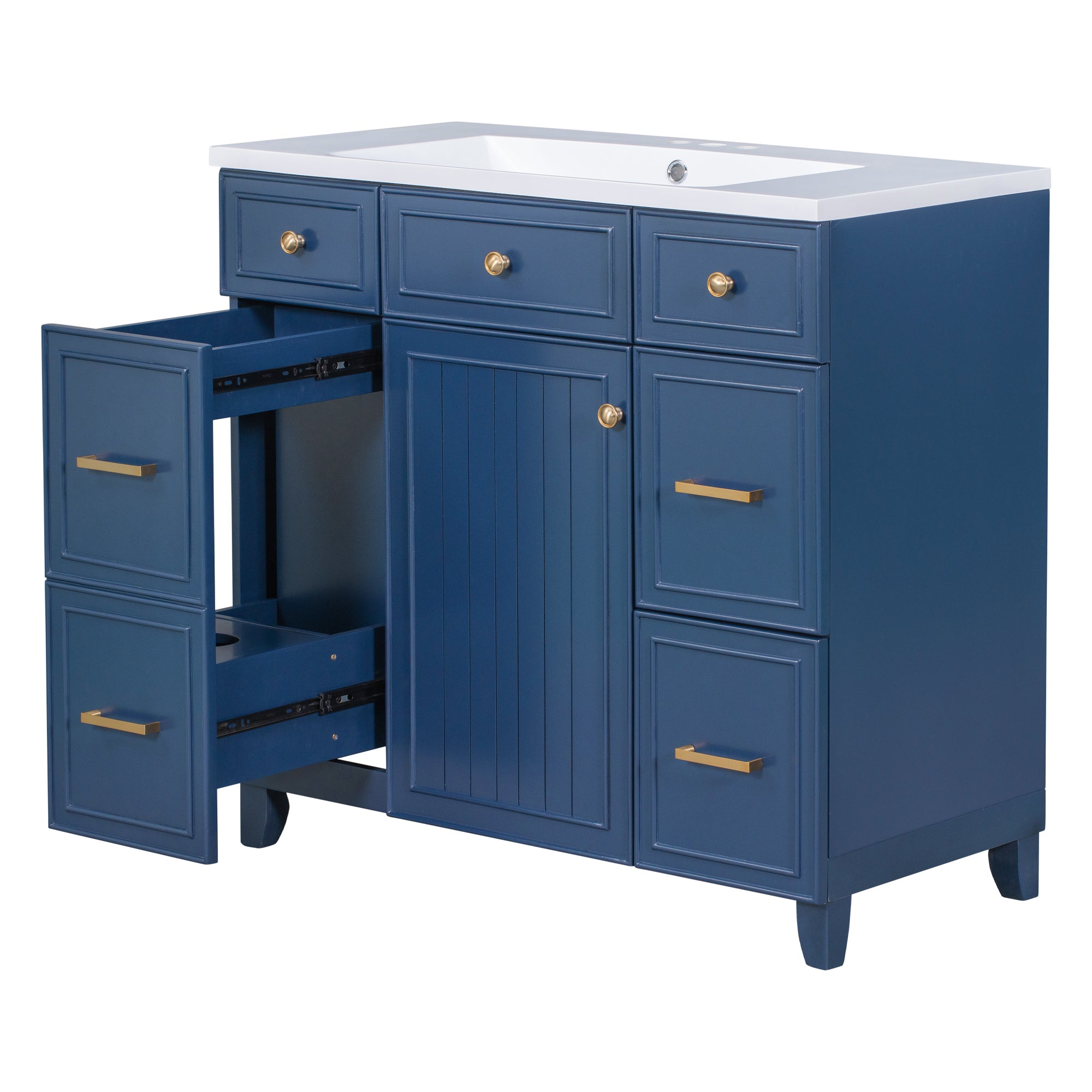 36" Bathroom Vanity Cabinet with Sink Top Combo Set, Navy Blue, Single Sink, Shaker Cabinet with Soft Closing Door and Drawer