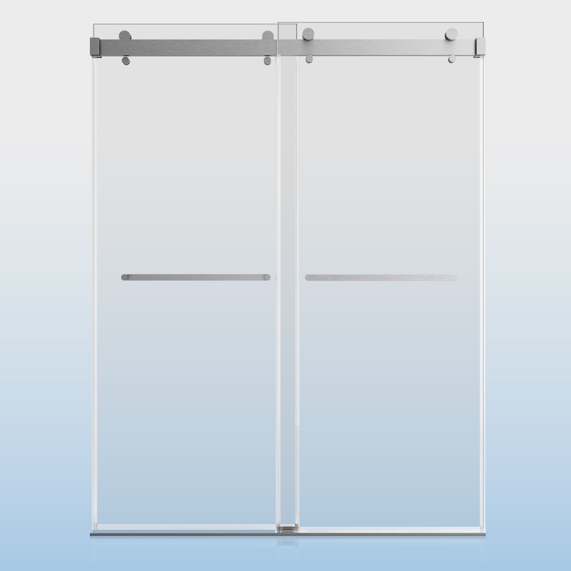 56-60"Wh × 76"H Double Sliding Frameless Shower Door With 3/8 inches (10mm) Clear Tempered Glass, Brushed Nickel Finish