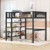 Twin Size Metal Loft Bed with 4-Tier Shelves and Storage, Black