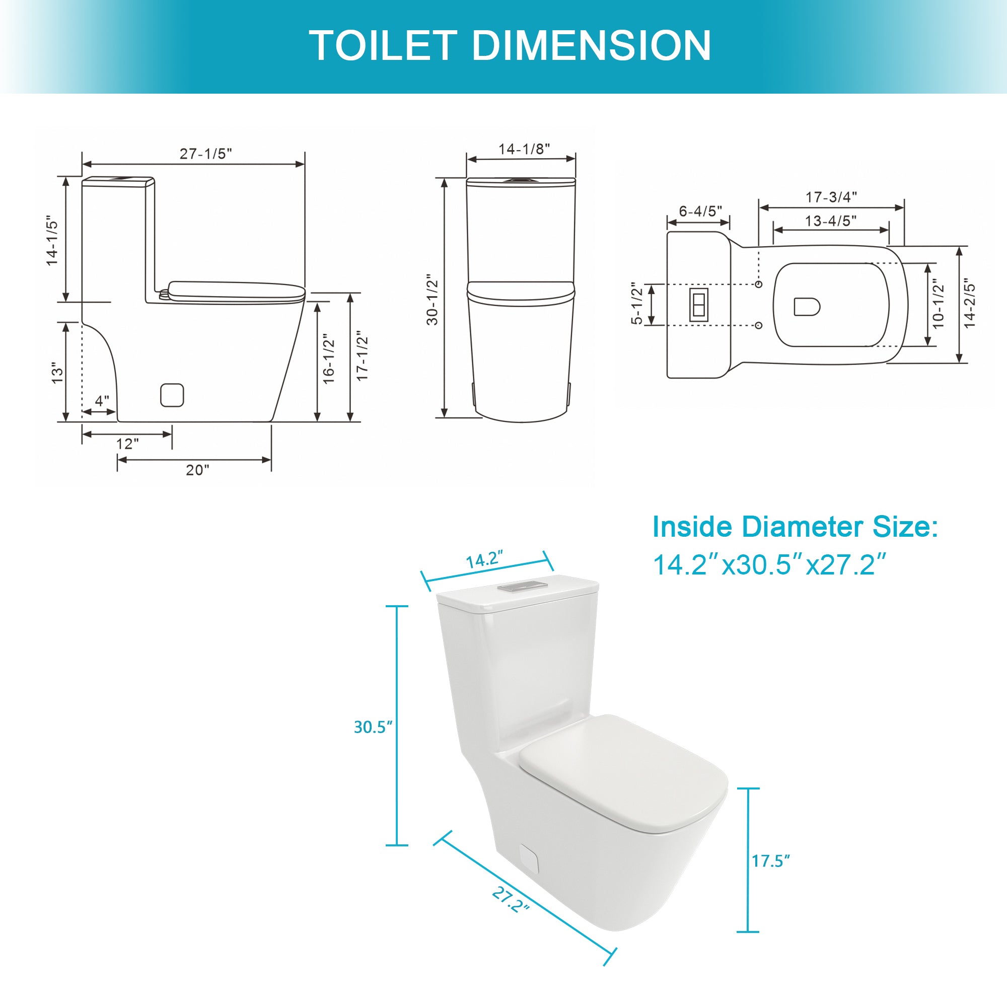 Ceramic One Piece Toilet,Dual Flush with Soft Clsoing Seat