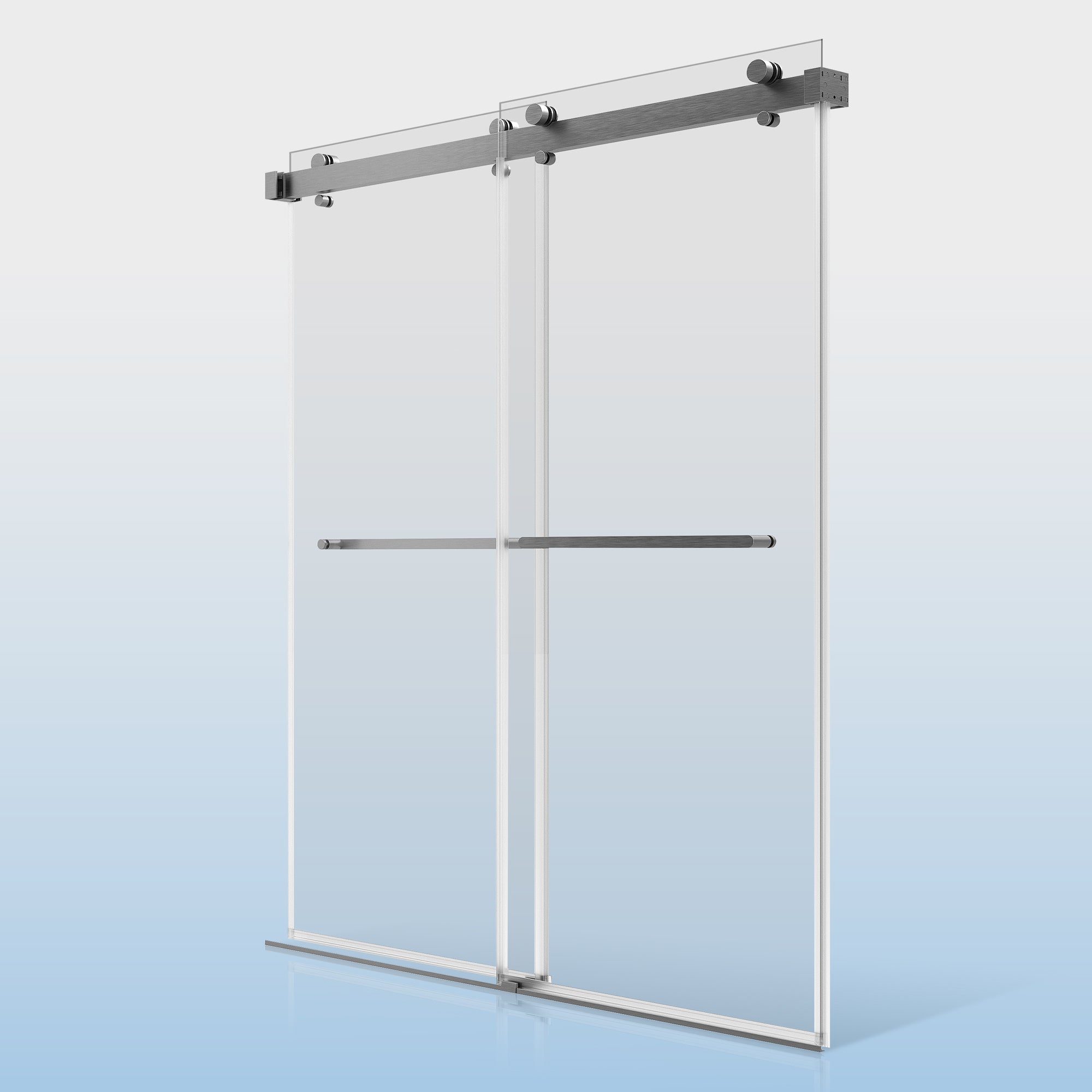 56-60"Wh × 76"H Double Sliding Frameless Shower Door With 3/8 inches (10mm) Clear Tempered Glass, Brushed Nickel Finish