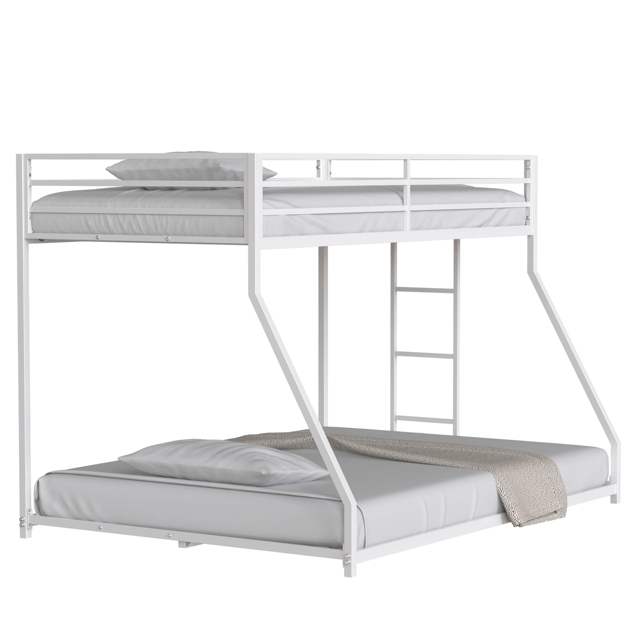 Adam Sturdy Twin Over Full Metal Bunk White for Kids and Adult, Low Profile and Easy Climbing with Stable Ladder