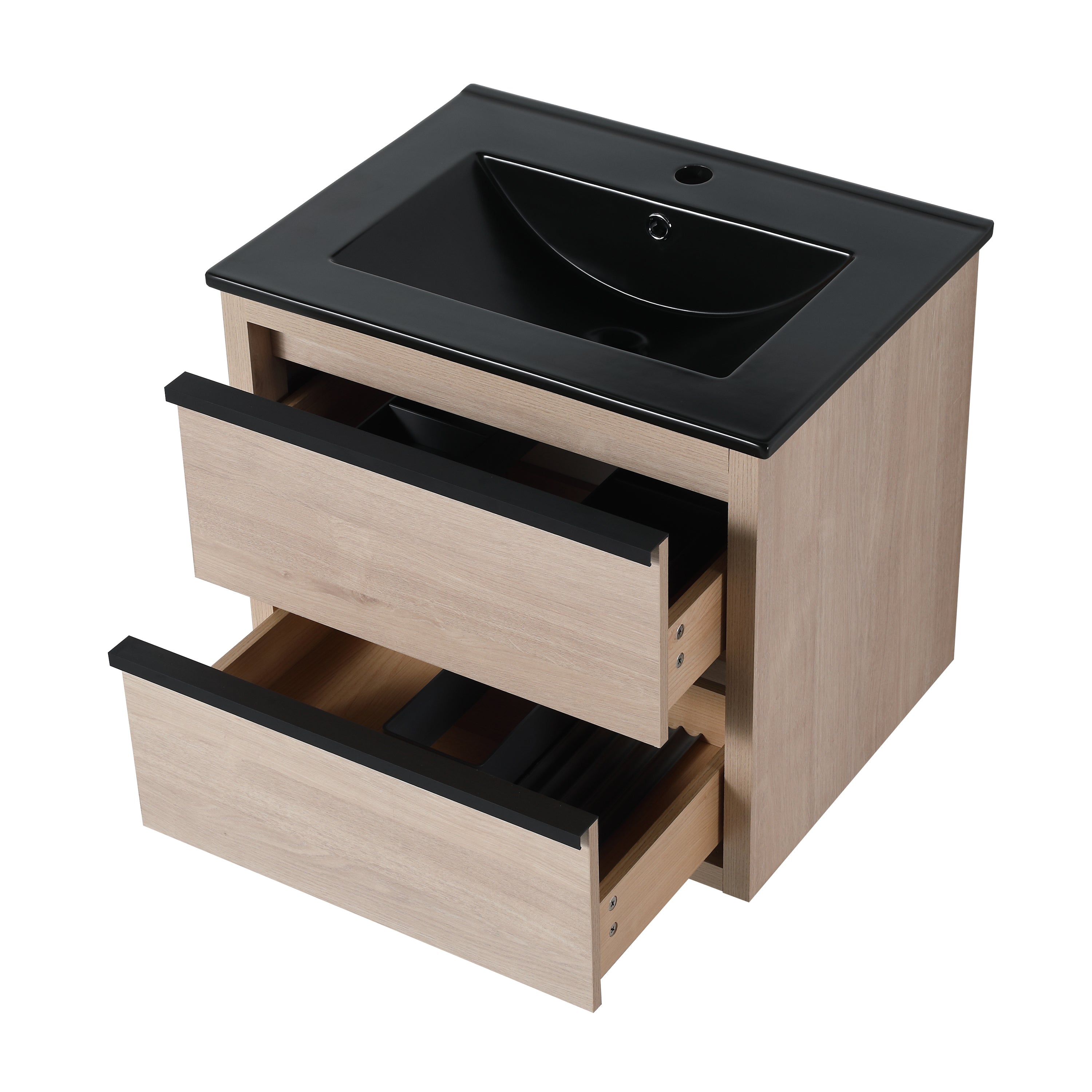 24" Bathroom Vanity, With Black Ceramic Sink And 2 Soft Close Drawers(BVA02524PLO-G-BL9060BK)W1286S00035