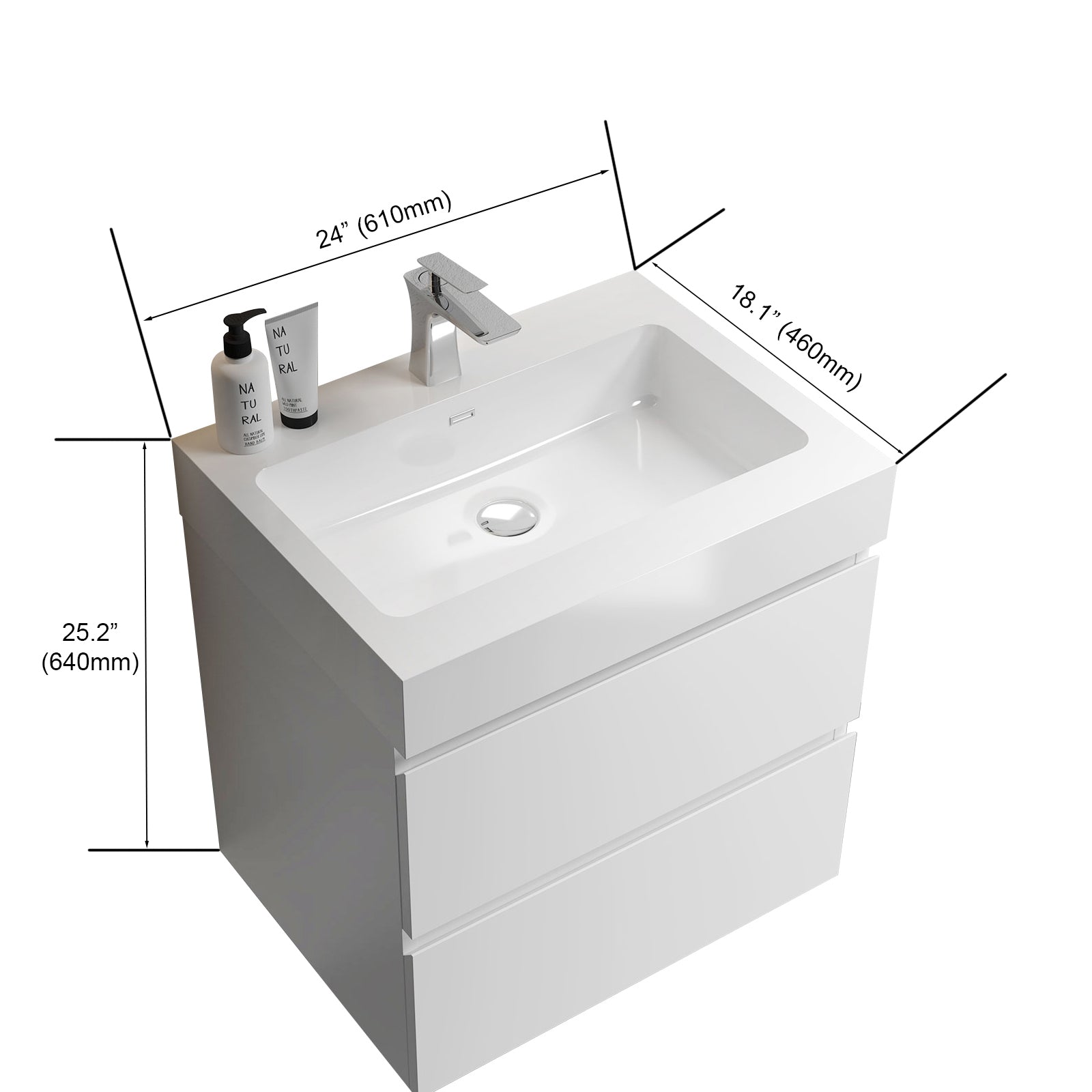 U005-Alice24-201 Alice 24" White Bathroom Vanity with Sink, Large Storage Wall Mounted Floating Bathroom Vanity for Modern Bathroom, One-Piece Sink Basin without Drain and Faucet, Pre-assembled