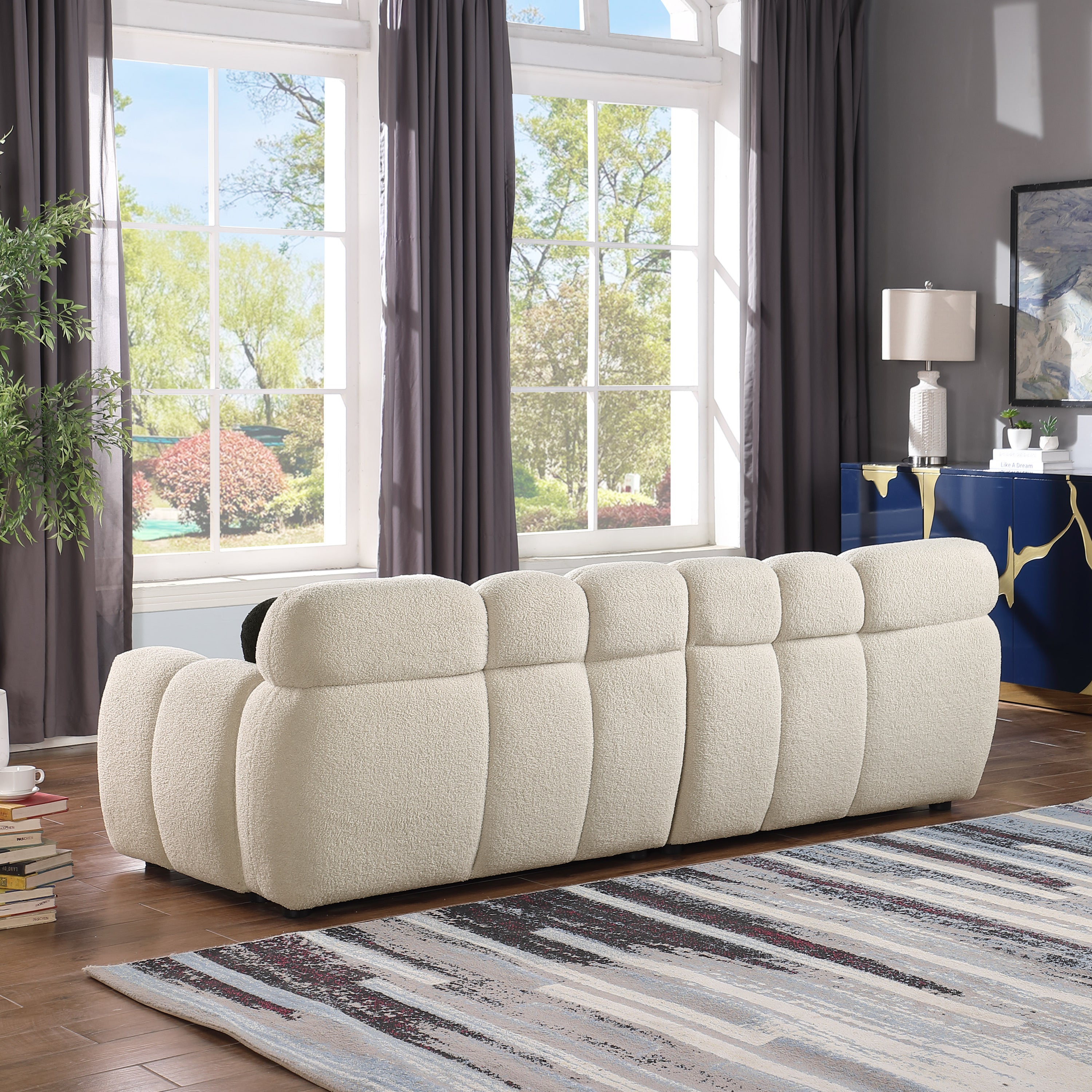 87.4 length ,35.83" deepth ,human body structure for USA people,  marshmallow sofa,boucle sofa ,3 seater, BEIGE  BOUCLE