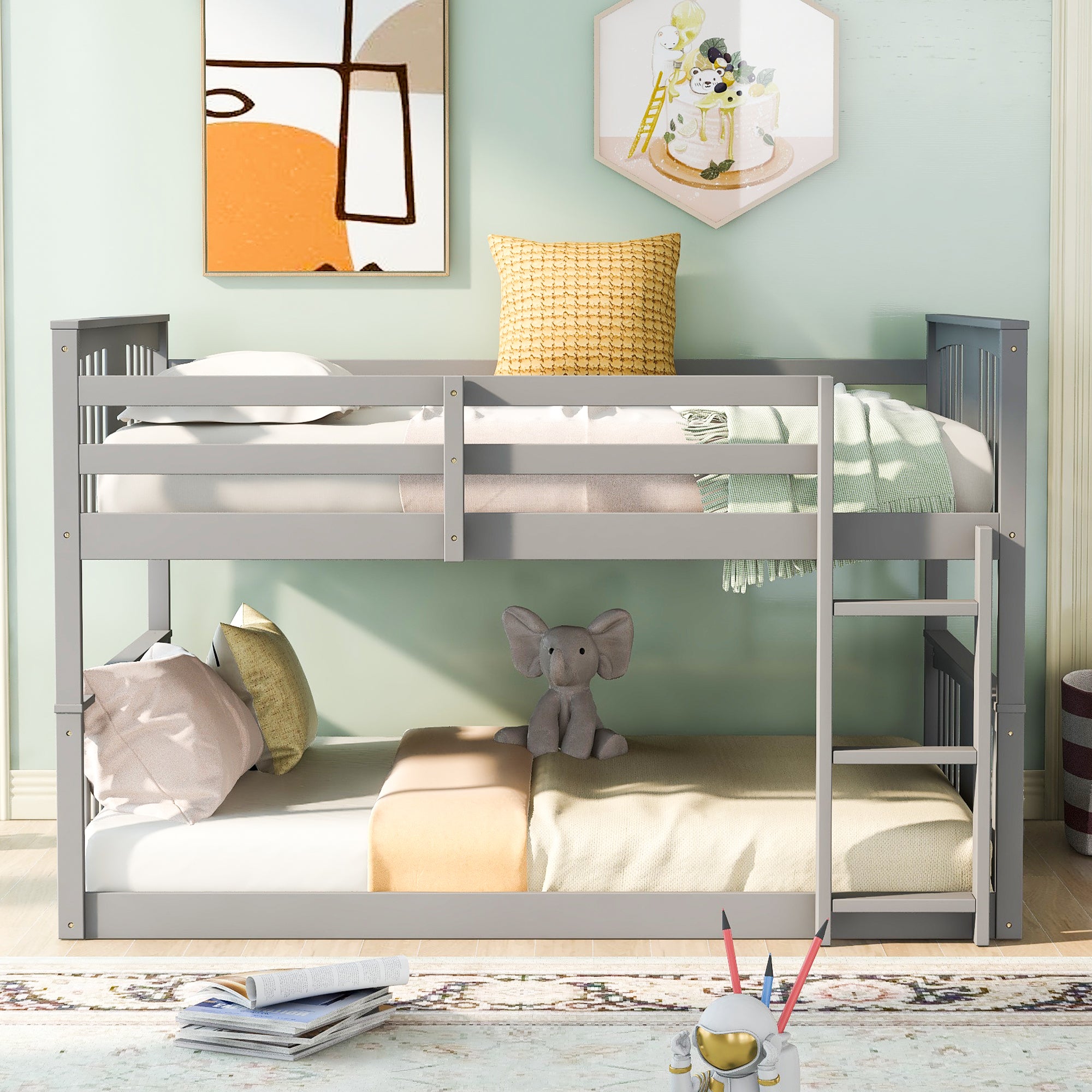 Full Over Full Bunk Bed with Ladder, Gray (Old SKU :LP000207AAE)