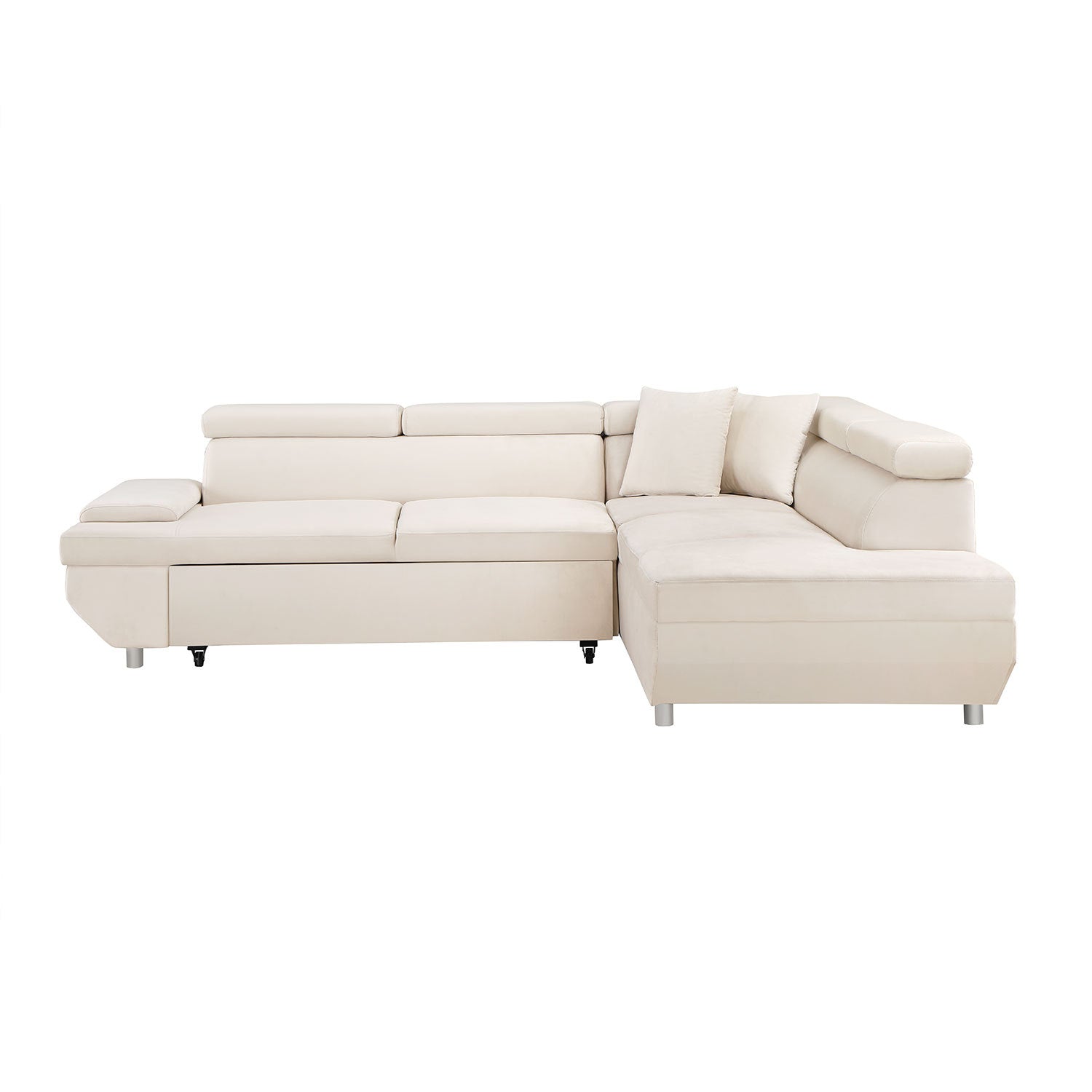 L Shape Sofa, Sleeper Sofa 2 in 1 Pull Out Couch Bed, Right-Facing Pull-out Bed for Living Room, Metal Legs, Velvet Beige