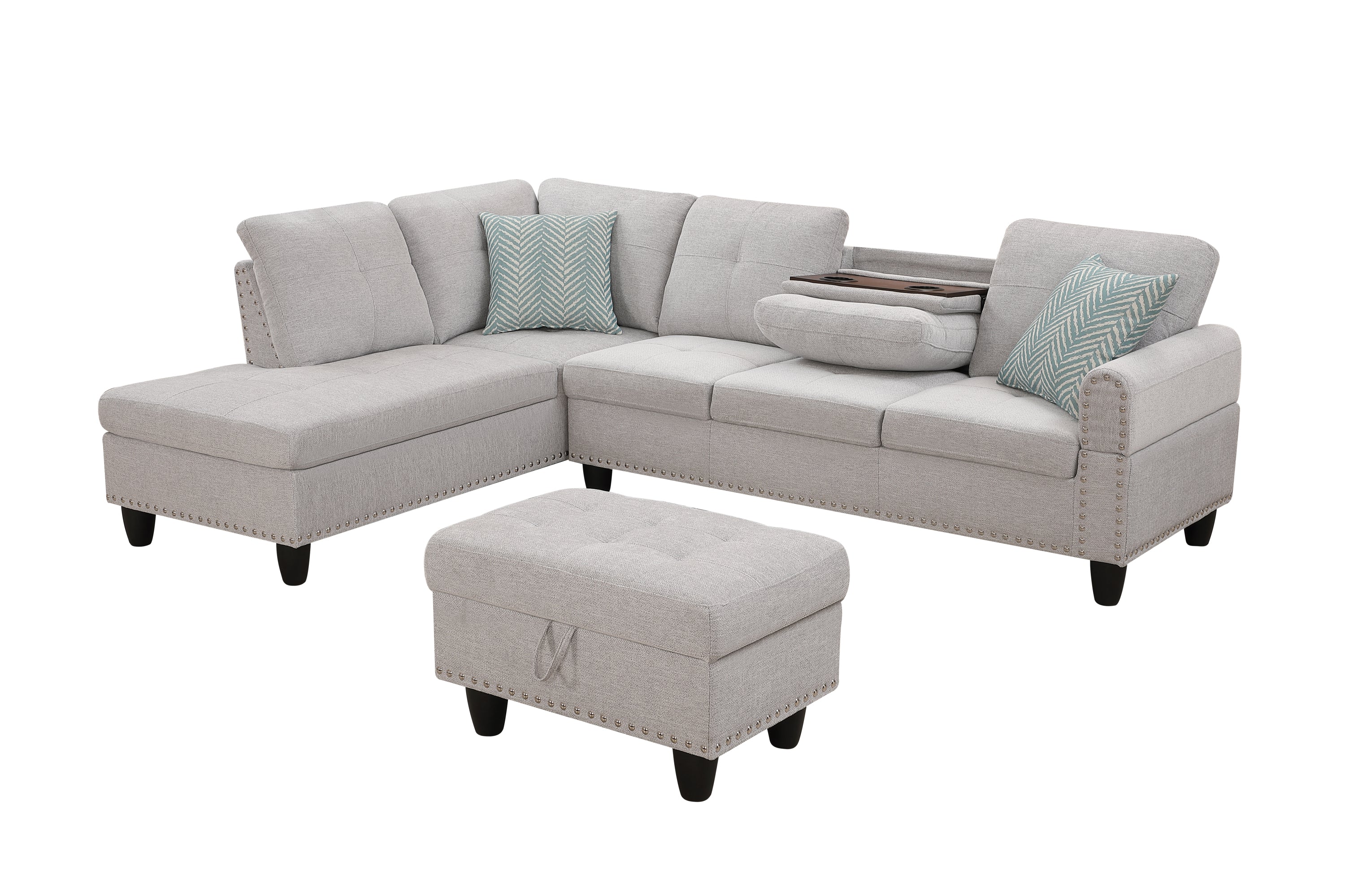 Alger 98" Wide Left Hand Facing Sofa & Chaise with Ottoman