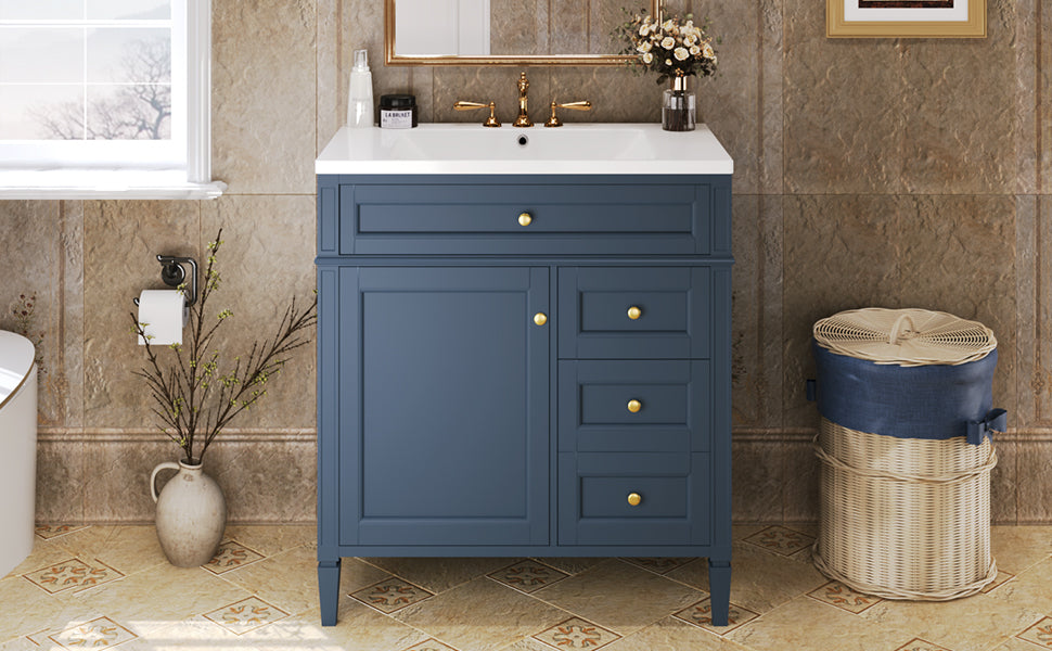 30'' Bathroom Vanity with Top Sink, Modern Bathroom Storage Cabinet with 2 Drawers and a Tip-out Drawer, Single Sink Bathroom Vanity