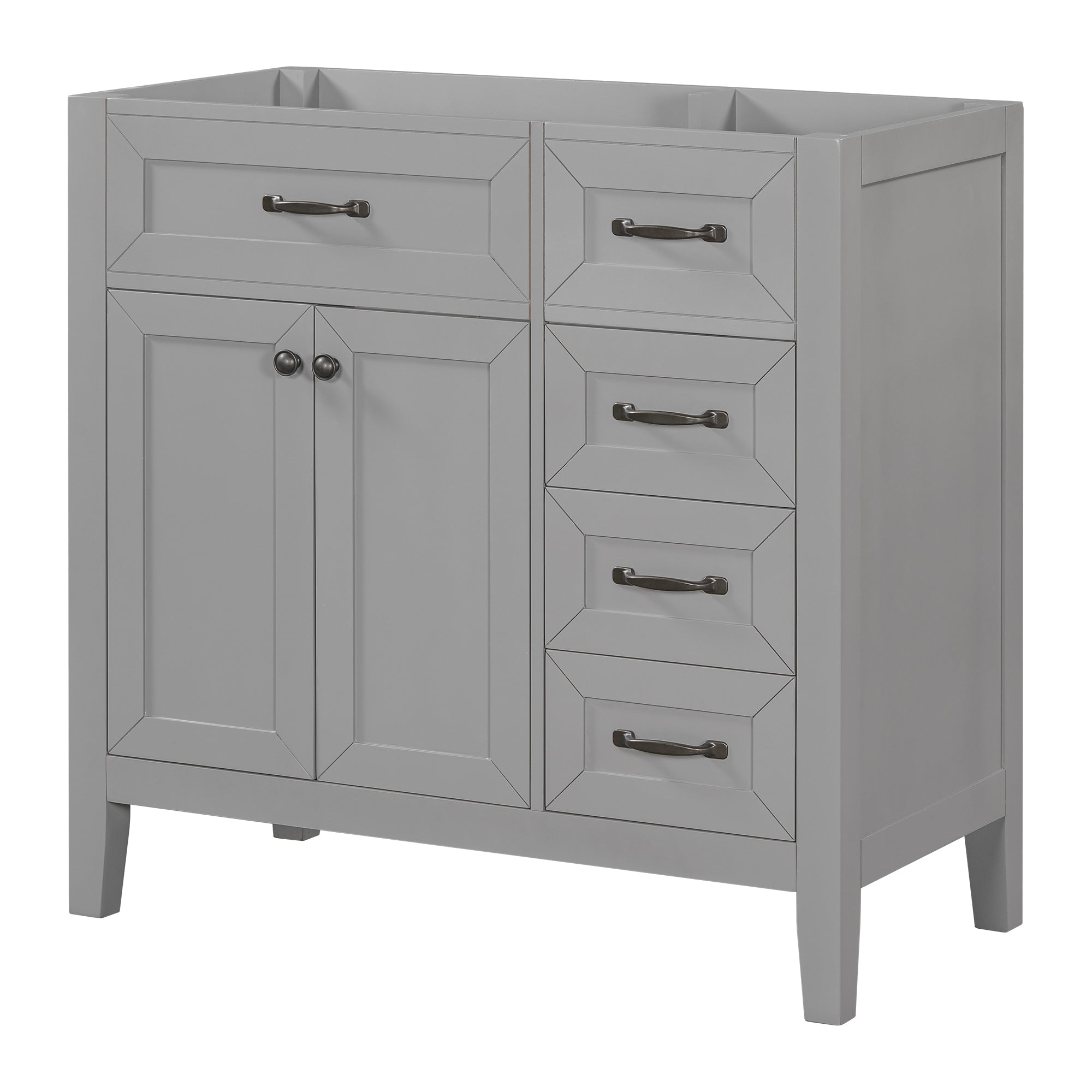 36" Bathroom Vanity without Sink, Cabinet Base Only, Bathroom Cabinet with Drawers, Solid Frame and MDF Board, Grey