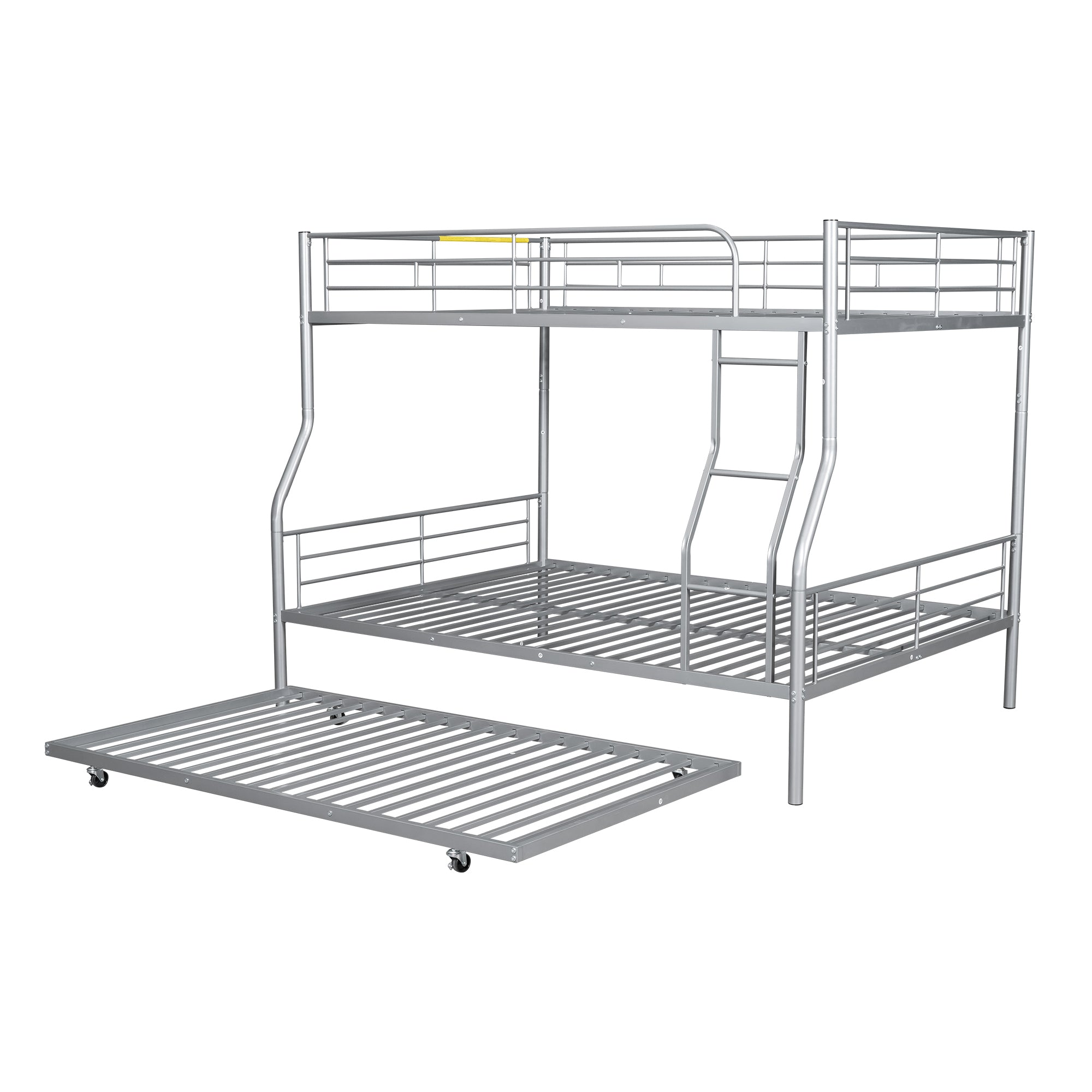 Full XL Over Queen Metal Bunk Bed with Trundle, Silver