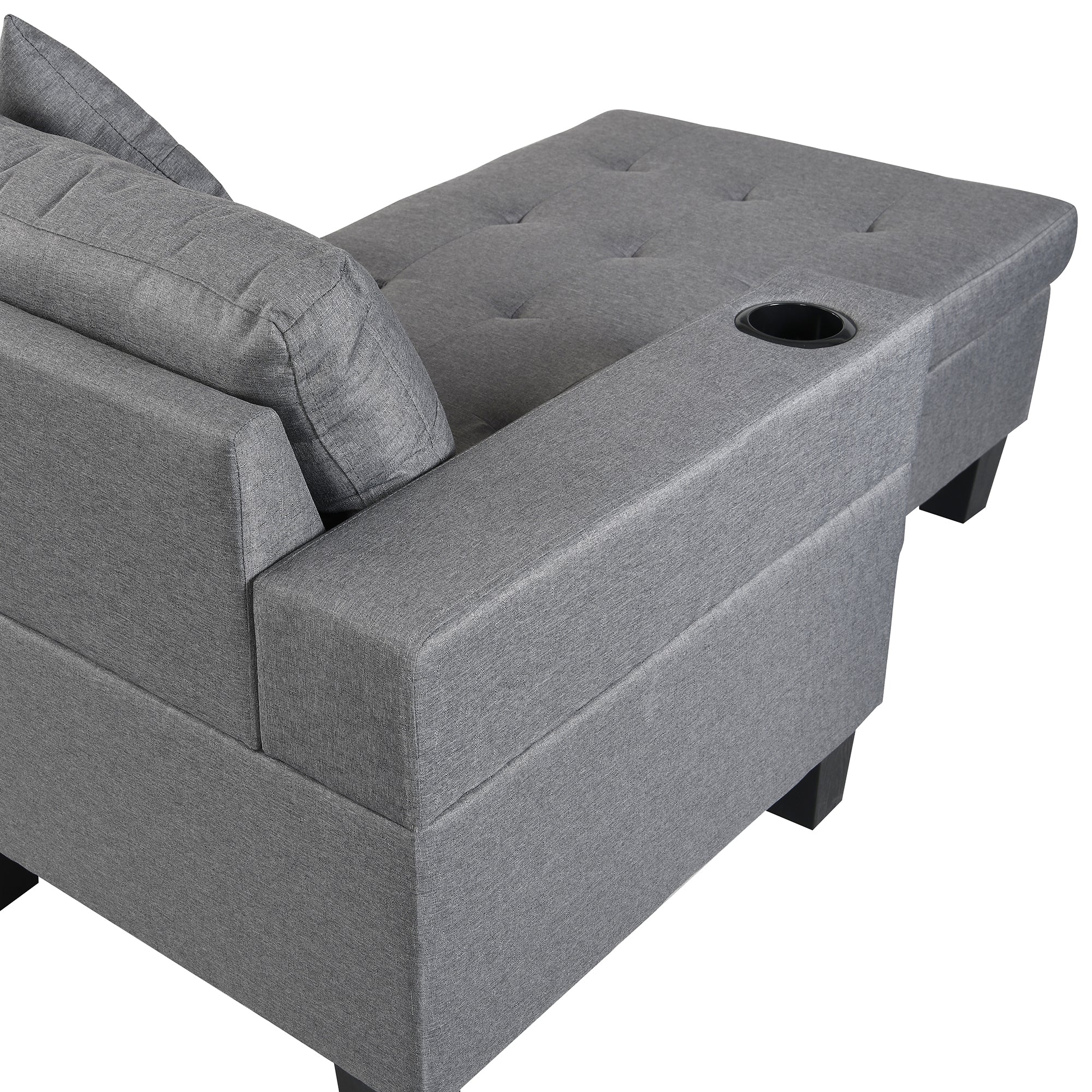 Sectional Sofa Set for Living Room with L Shape Chaise Lounge,cup holder and Left or Right Hand Chaise Modern 4 Seat (FAUX LINEN GREY)