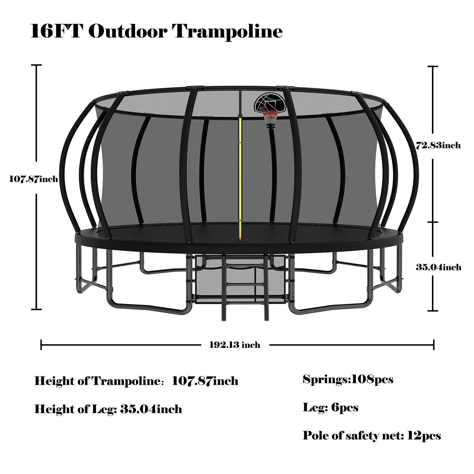 16FT Outdoor Trampoline for Kids and Adults, Pumpkin Trampolines with Curved Poles,Heavy Duty Trampoline Anti-Rust Coating ASTM Approval