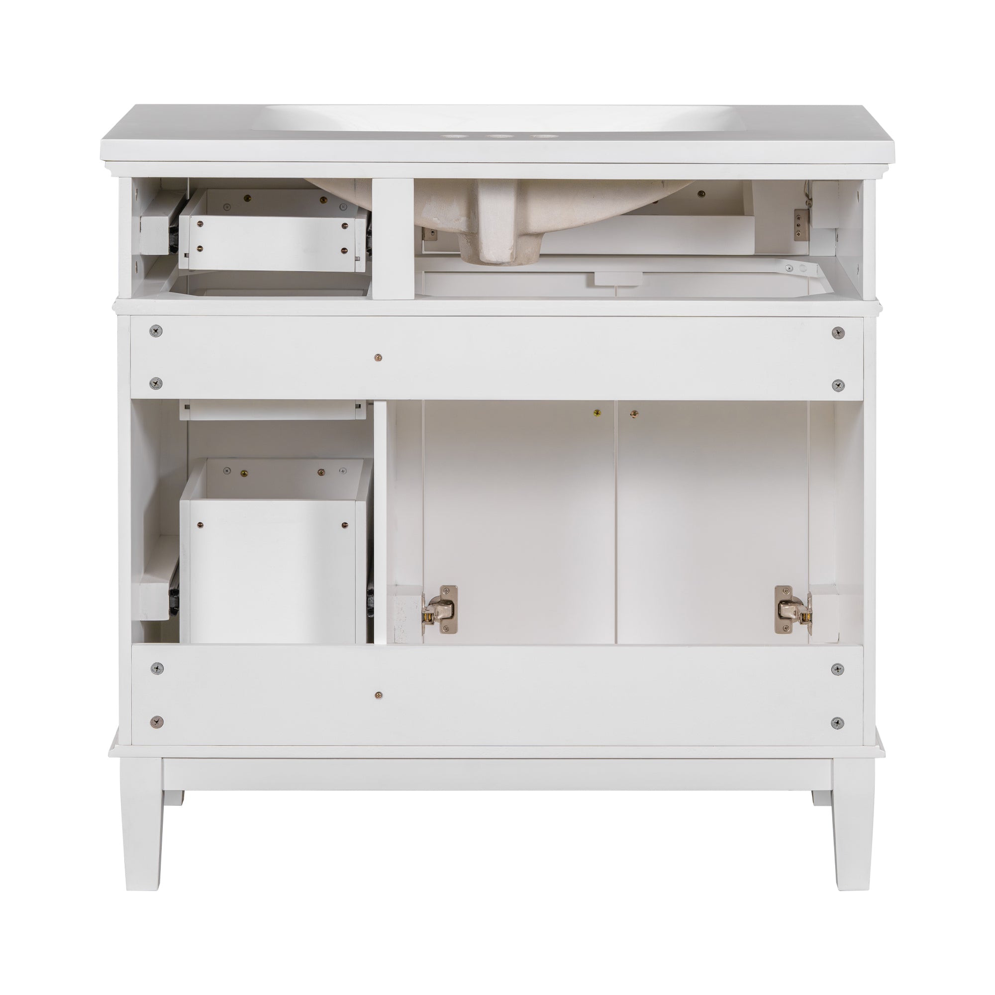 36-inch Bathroom Vanity with Resin Sink, Modern Bathroom Cabinet in White,Featuring Two Soft Close Doors and Four Drawers