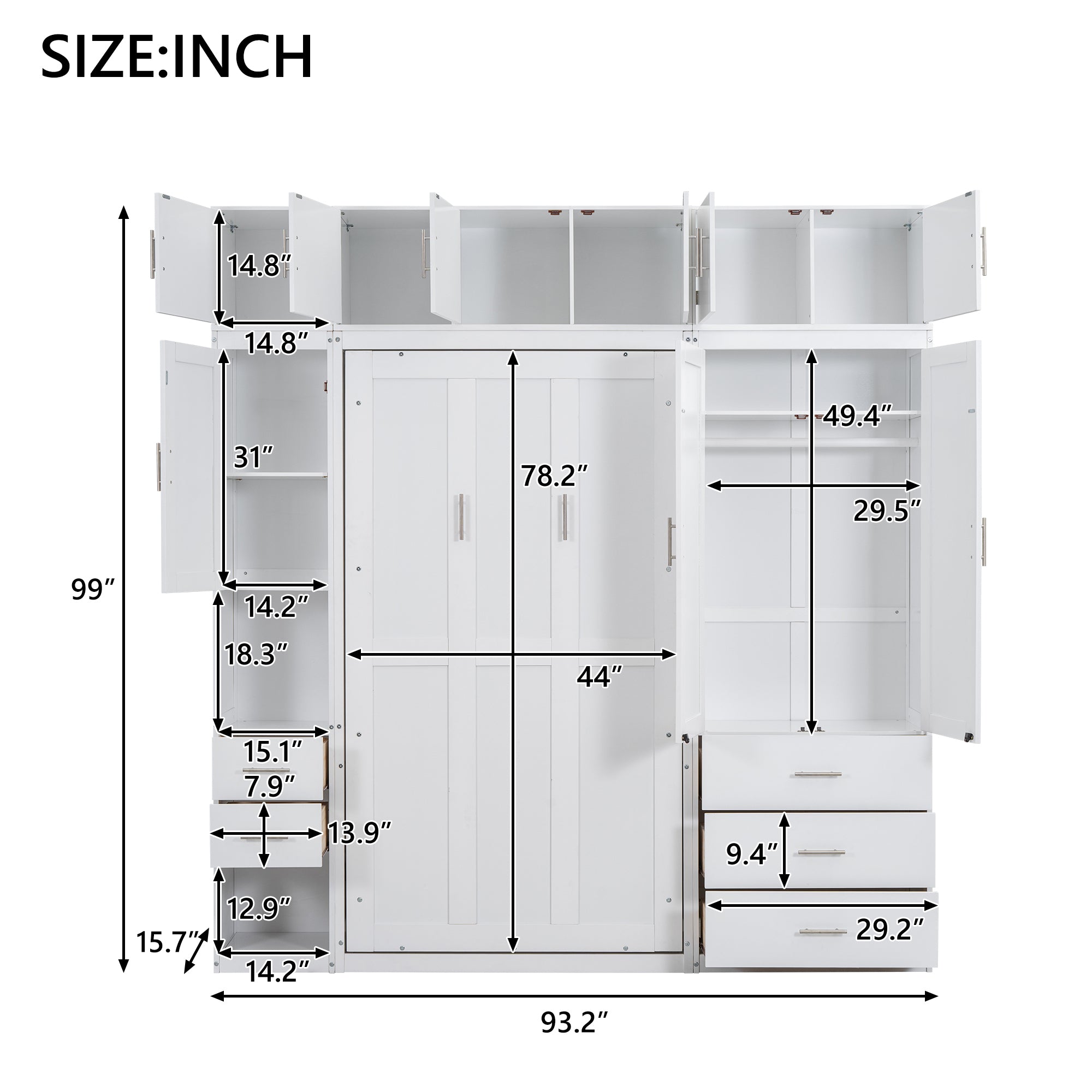 Twin Size Murphy Bed with Lockers and Wardrobes, With installation video, White