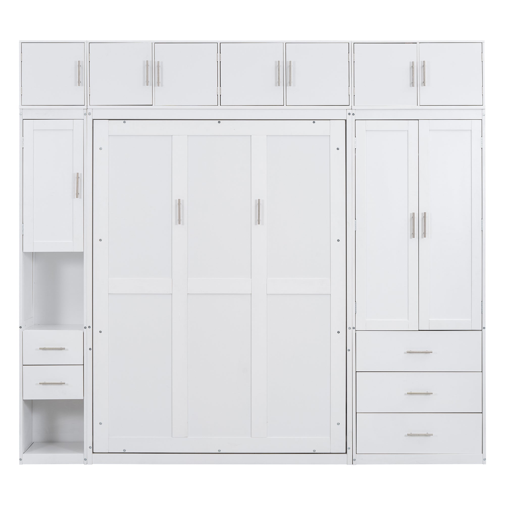 Full Size Murphy Bed with Lockers and Wardrobes, With installation video, White