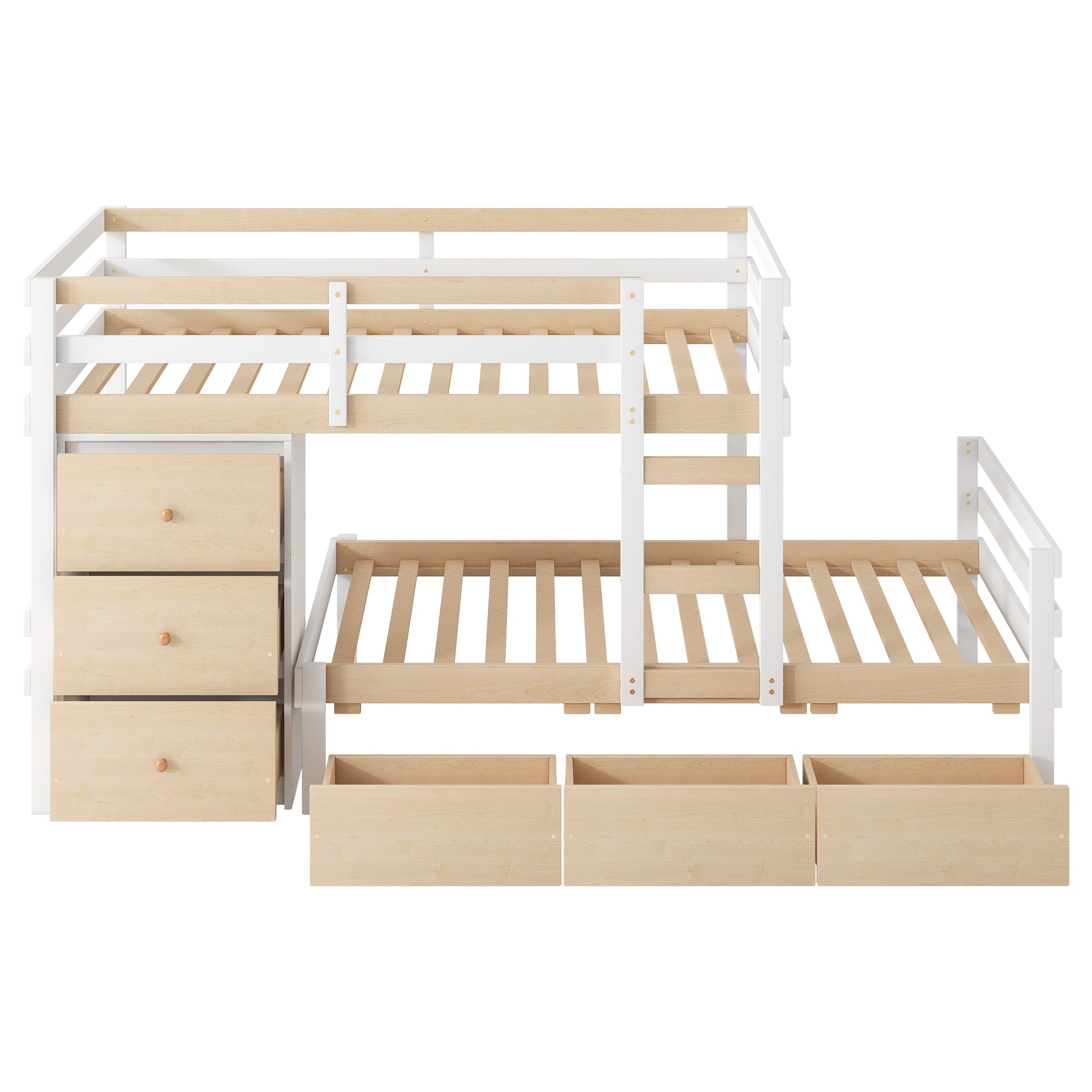 Twin over Twin Loft Bunk Bed with Drawers and Ladder, Natural