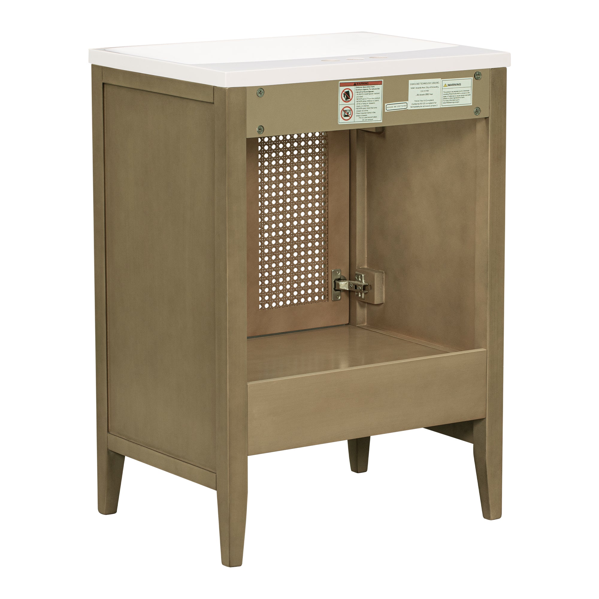 24" Bathroom Vanity with Ceramic Basin, Rattan Bathroom Storage Cabinet with Two Doors and Drawer, Solid Frame, Natural (OLD SKU: JL000008AAD)