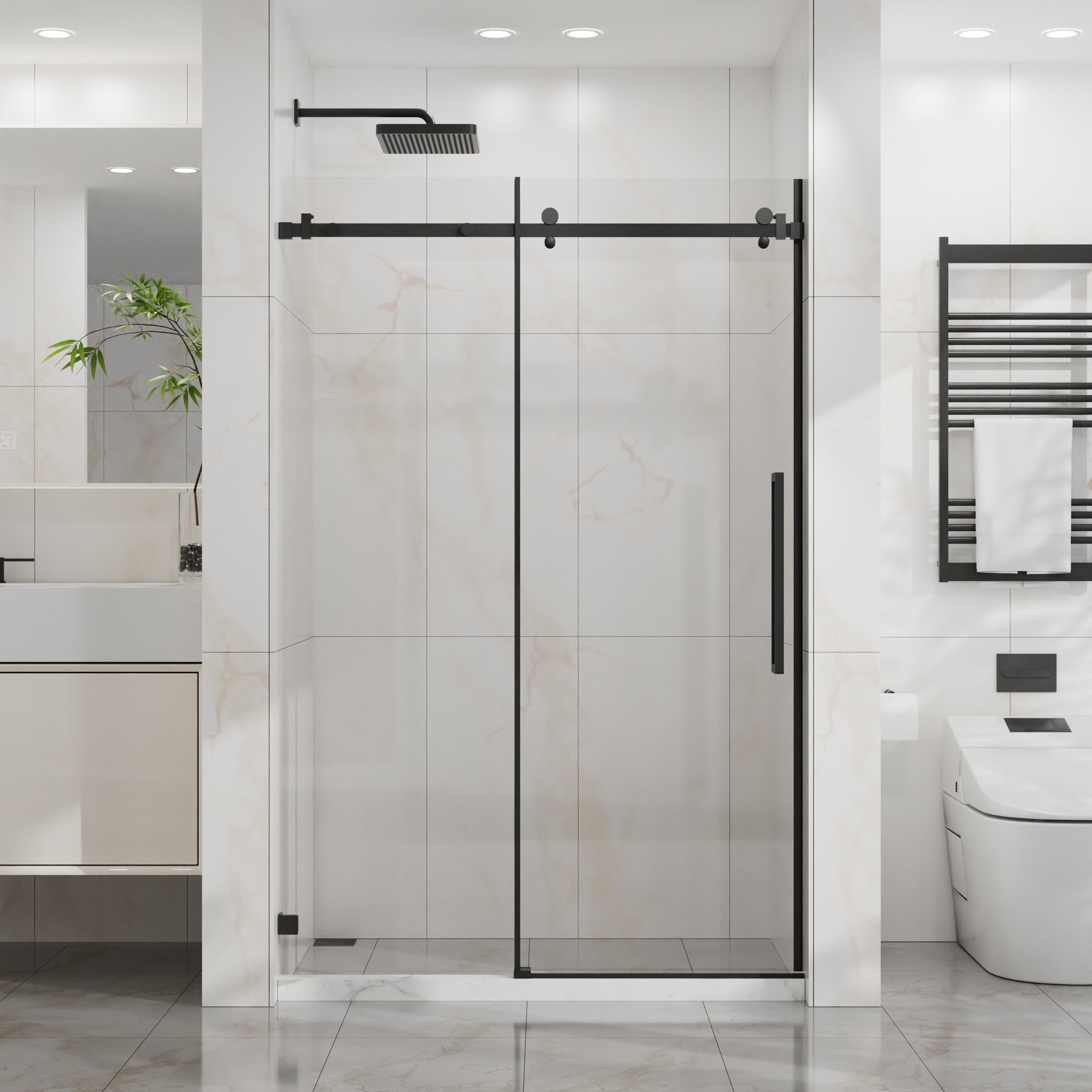 48 x 72 in Frameless Sliding Shower Door - 48 x 72 in / Matte Black view 1
