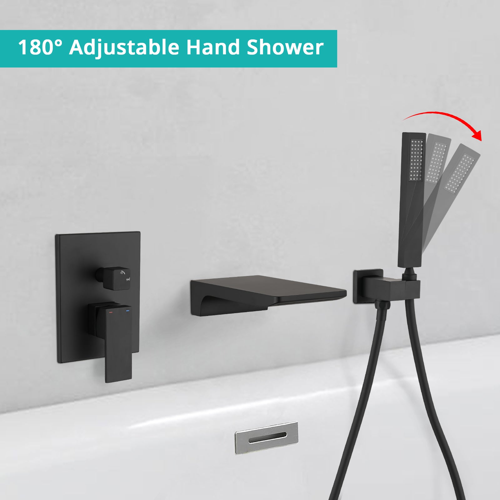 Modern Style matte black Wall Mount Tub Filler Bathroom Bathtub Faucet Shower Set