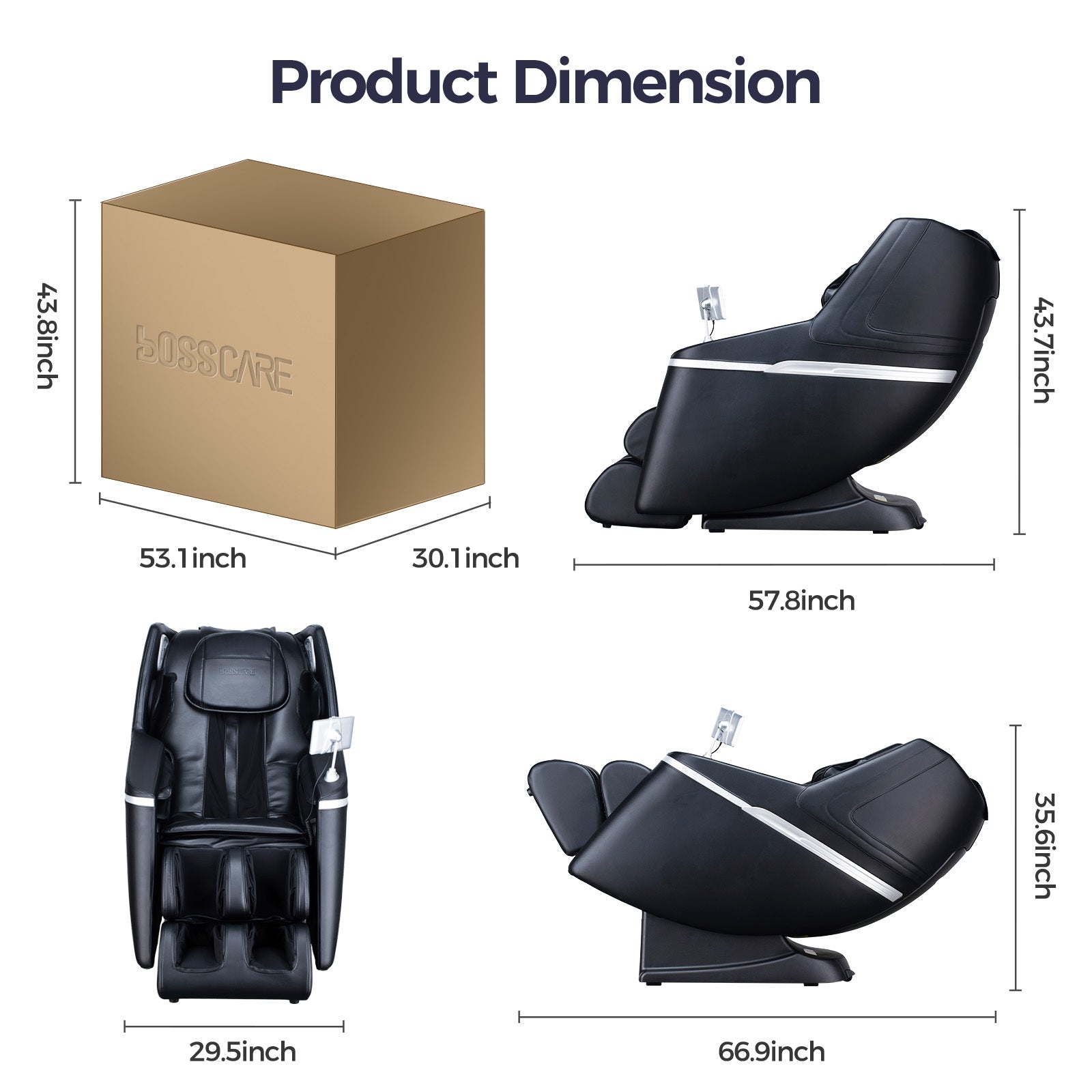 BOSSCARE 3D SL Zero Gravity Massage Full Body Chair with APP Control Shiatsu Recline Black