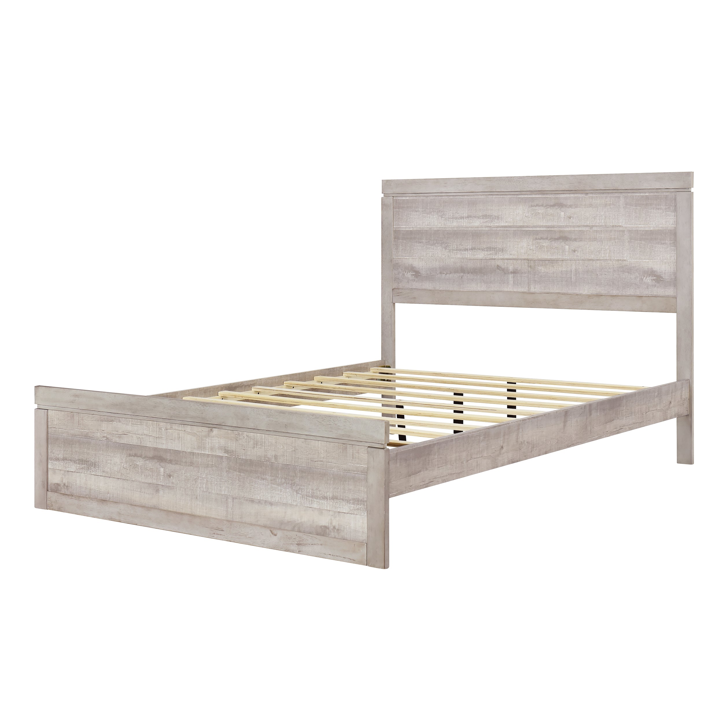 Vintage Farmhouse Style Full Size Platform Bed with 10 Wooden Slats Support, No Box Spring Needed, Rustic White