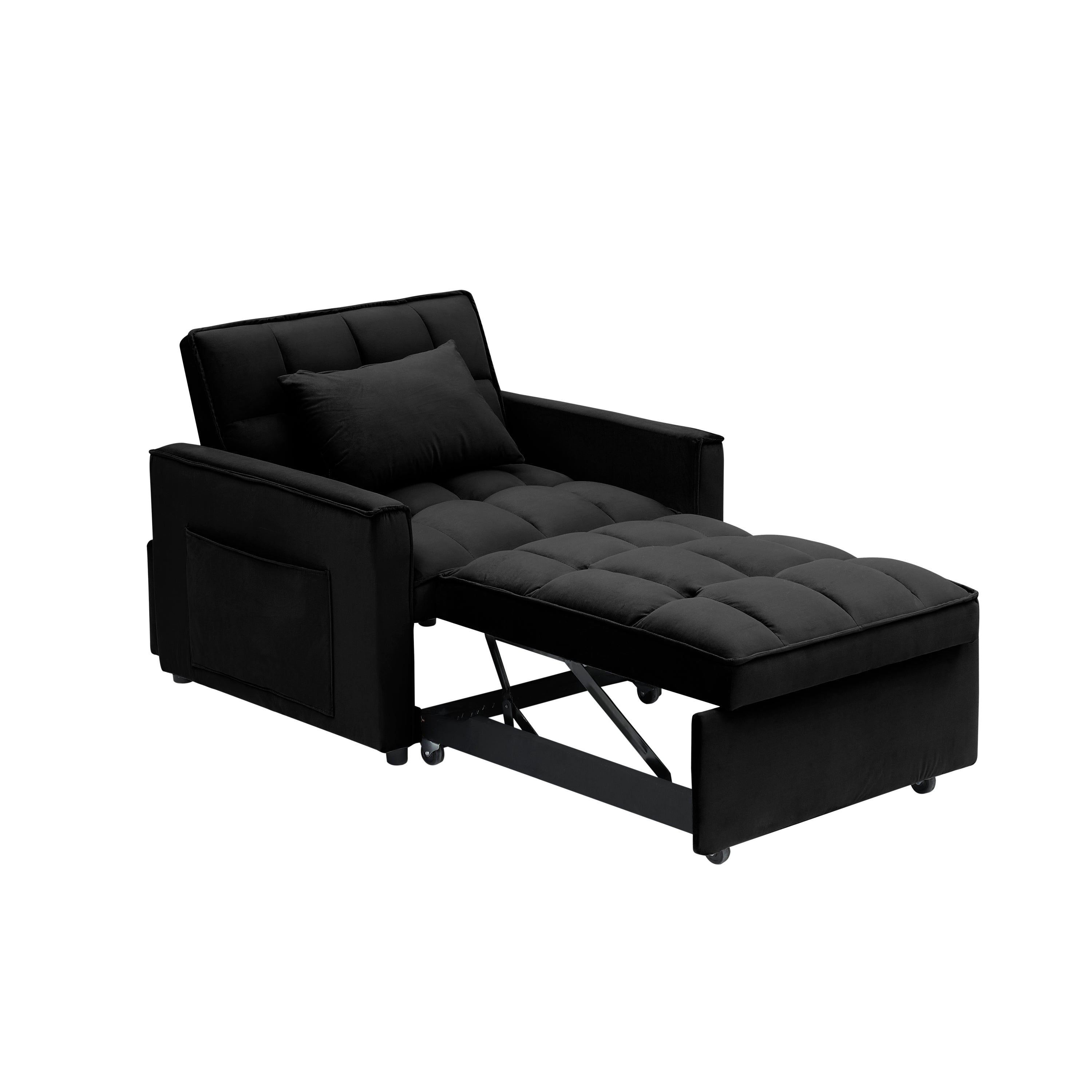 Sofa bed chair 3 in 1 convertible, recliner, single recliner, suitable for small Spaces with adjustable back black