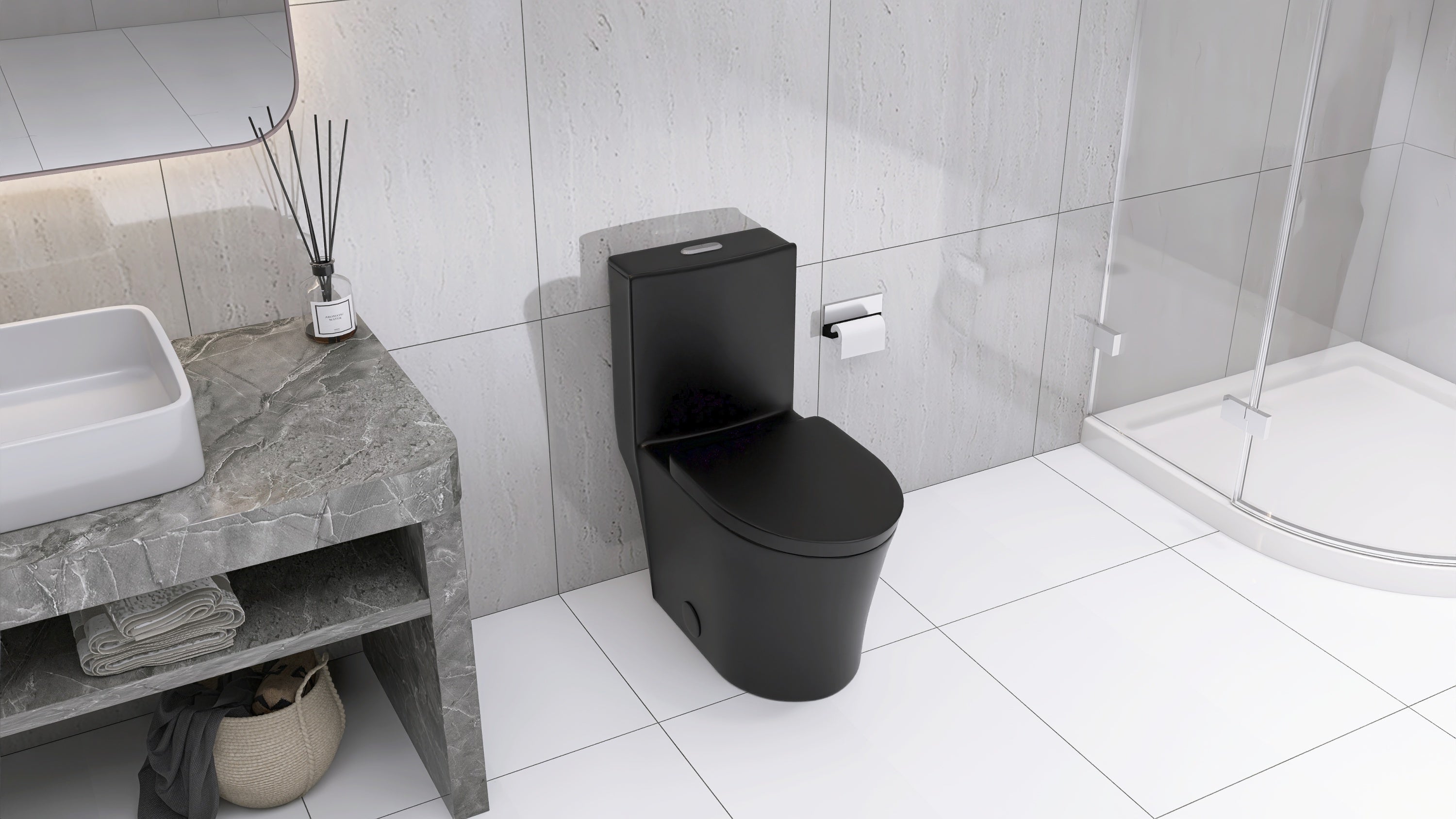 Matte Black Elongated One Piece Toilet Dual Flush 1.1/1.6 GPF Water Saving Map 1000g,Matte Black