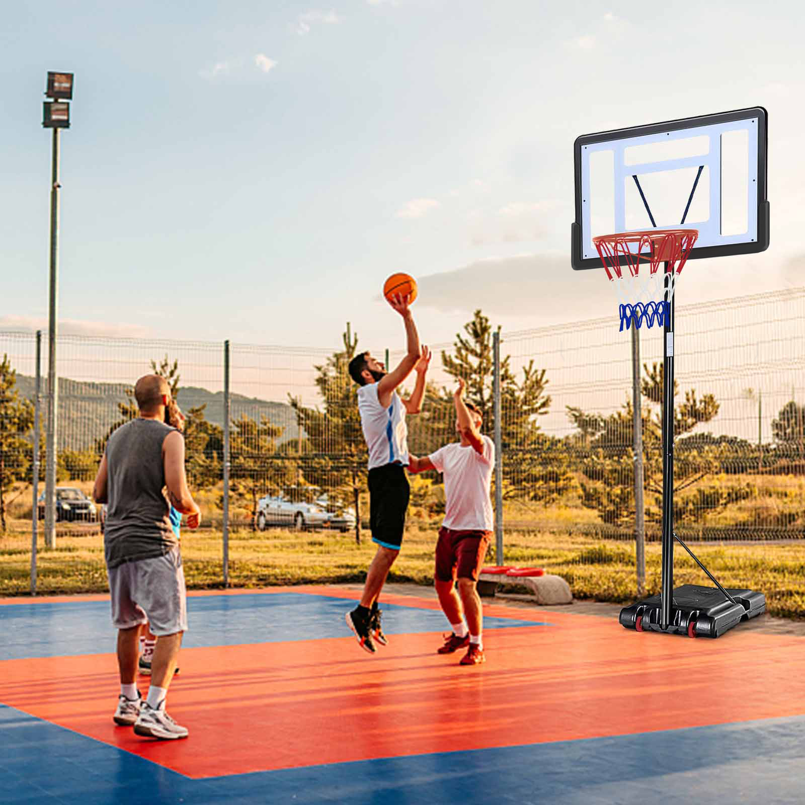 Basketball Hoop Outdoor, 5.2 Ft to 6.8Ft Adjustable Basketball Goal with 32" Backboard & 16" Basket, All Weather Portable Basketball Stand Wheels, for Kids Youth Adult, Indoor Gym, Driveway