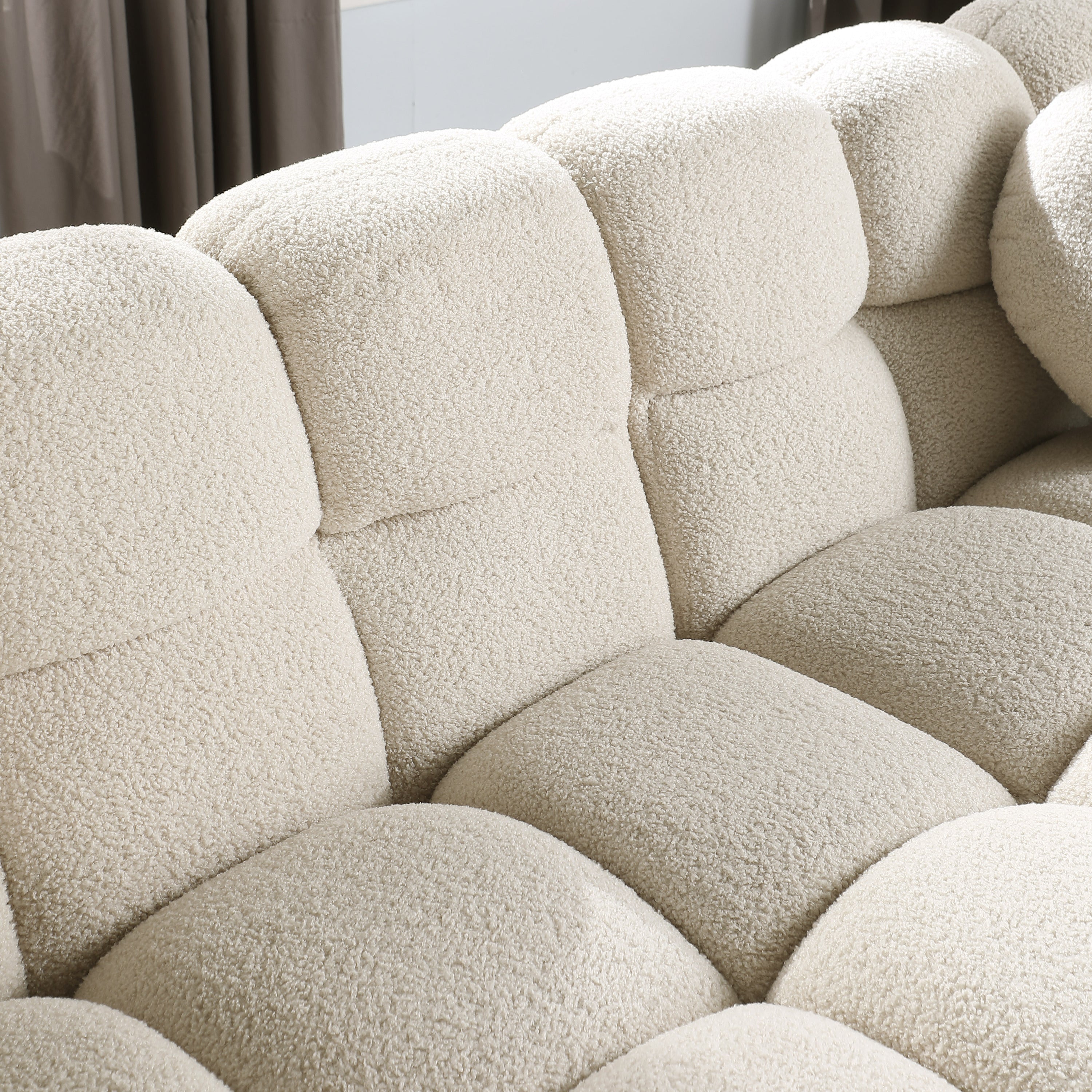 87.4 length ,35.83" deepth ,human body structure for USA people,  marshmallow sofa,boucle sofa ,3 seater, BEIGE  BOUCLE