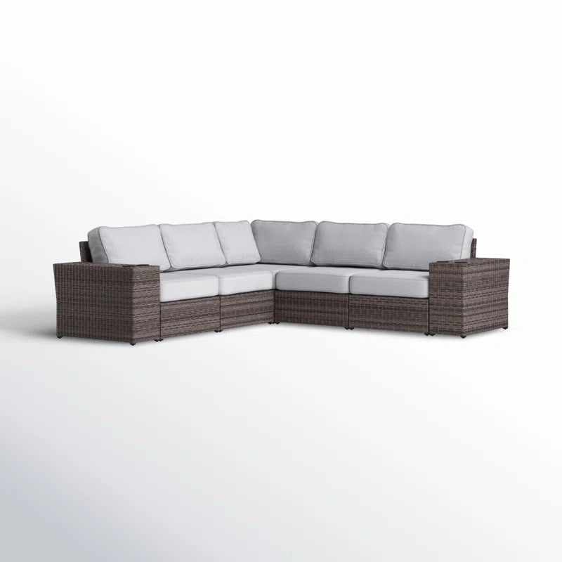 102" Wide Reversible Outdoor Wicker Sectional Sofa with Cushions – Fully Assembled