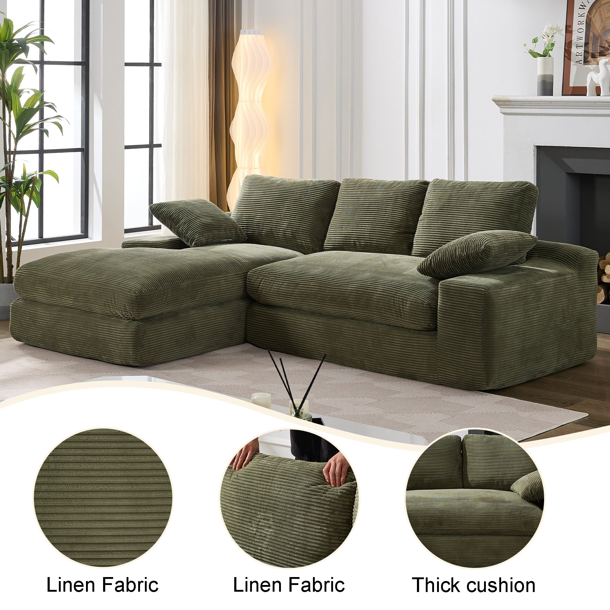 99*69" Modular Sectional Living Room Sofa Set, Modern Minimalist Style Couch, Upholstered Sleeper Sofa for Living Room, Bedroom, 2 PC Free Combination, Installation-free Sofa, L-Shape, Army Green