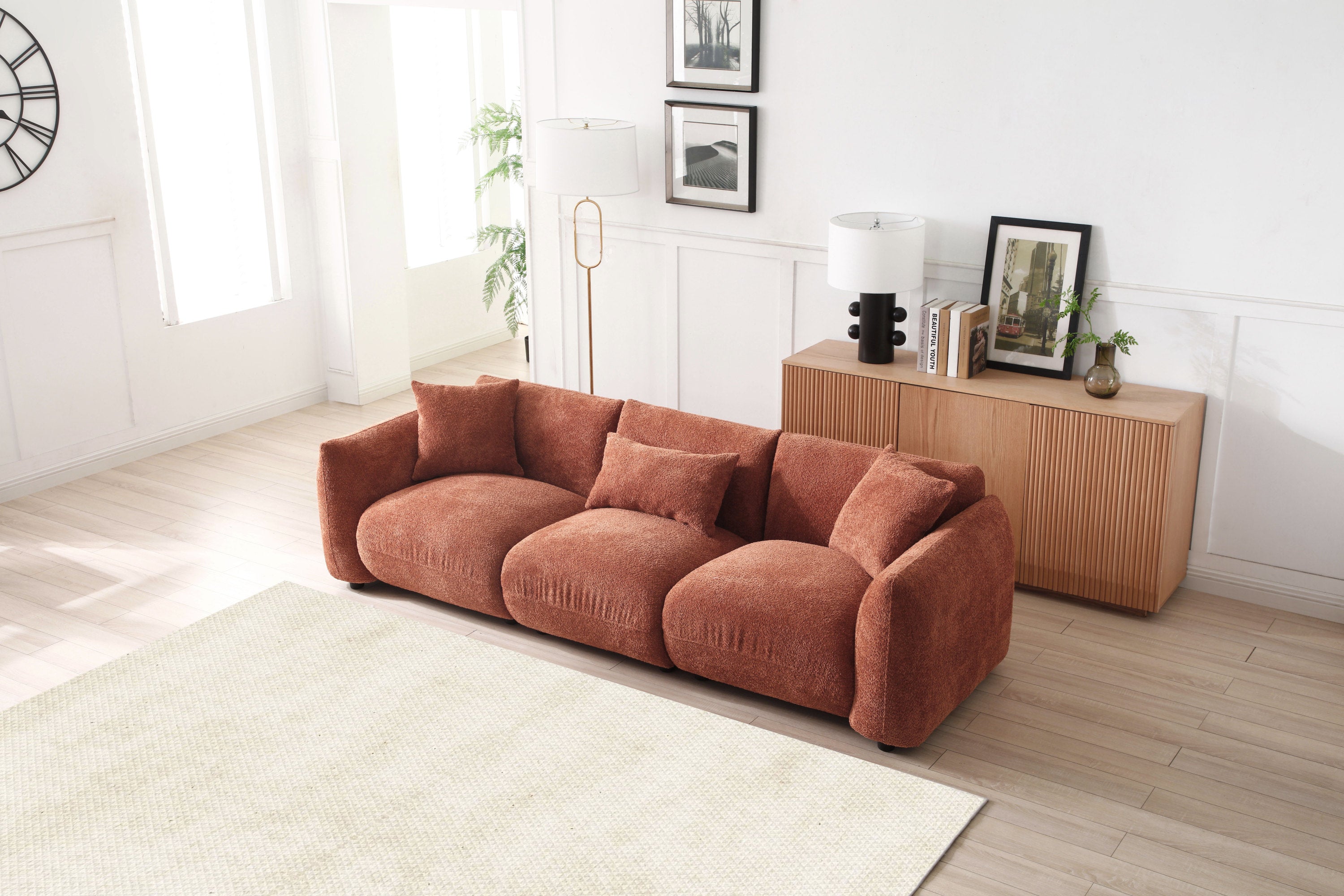 Mid Century Modern Couch 3-Seater Sofa for Livingroom, Orange