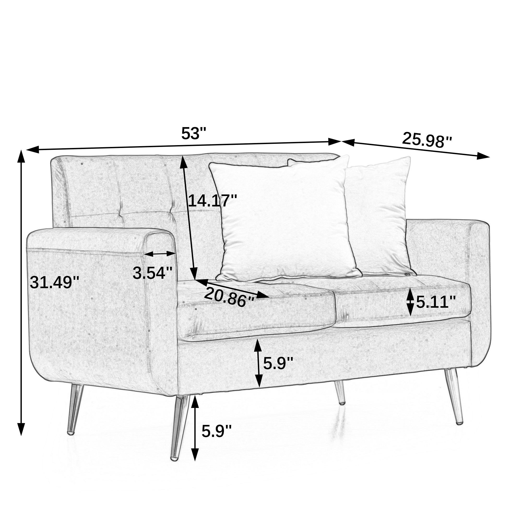 Loveseat Sofa, Mid Century Modern Decor Love Seat Couches for Living Room, Button Tufted Upholstered Small Couch for Bedroom, Solid and Easy to Install Love Seats Furniture, Yellow